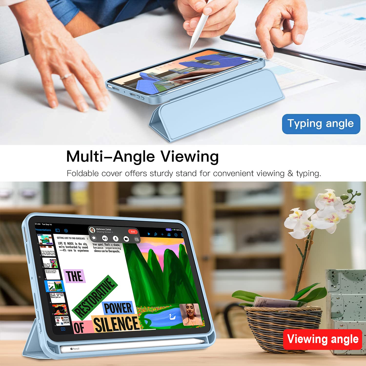 Imieet Ipad Mini 7 Case 2024 (A17 Pro), Ipad Mini 6 Case (8.3 Inch,2021 Model), Ipad Mini 7Th/6Th Generation Case With Pencil Holder, Trifold Stand Smart Case With Soft Tpu Back,Sky Blue