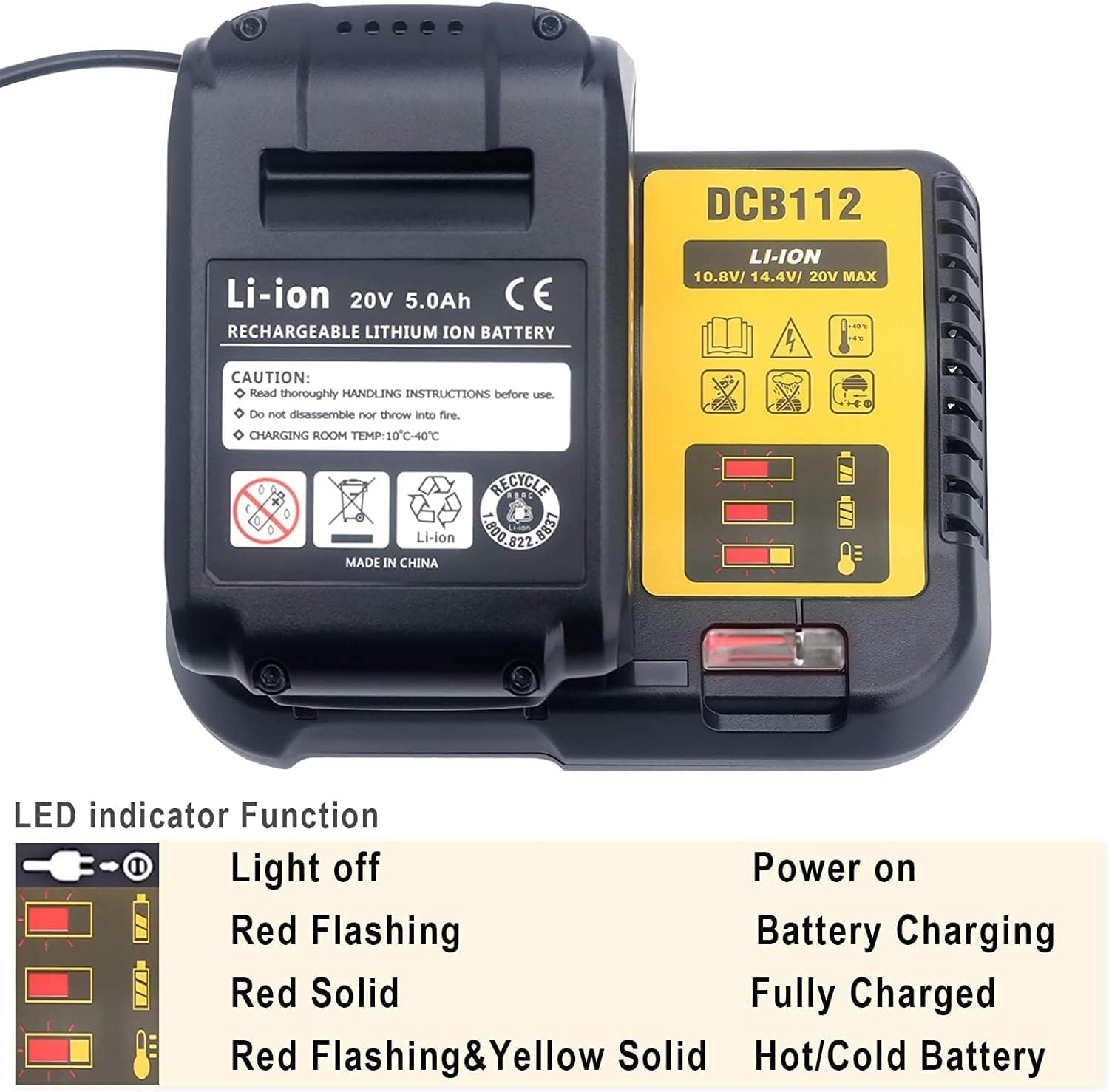Dcb112 Replacement Battery Charger For 20V Charger Dcb101 Dcb105 Dcb115 Dcb107,Compatible With 12V&20V/60V Max Lithium Ion Batte