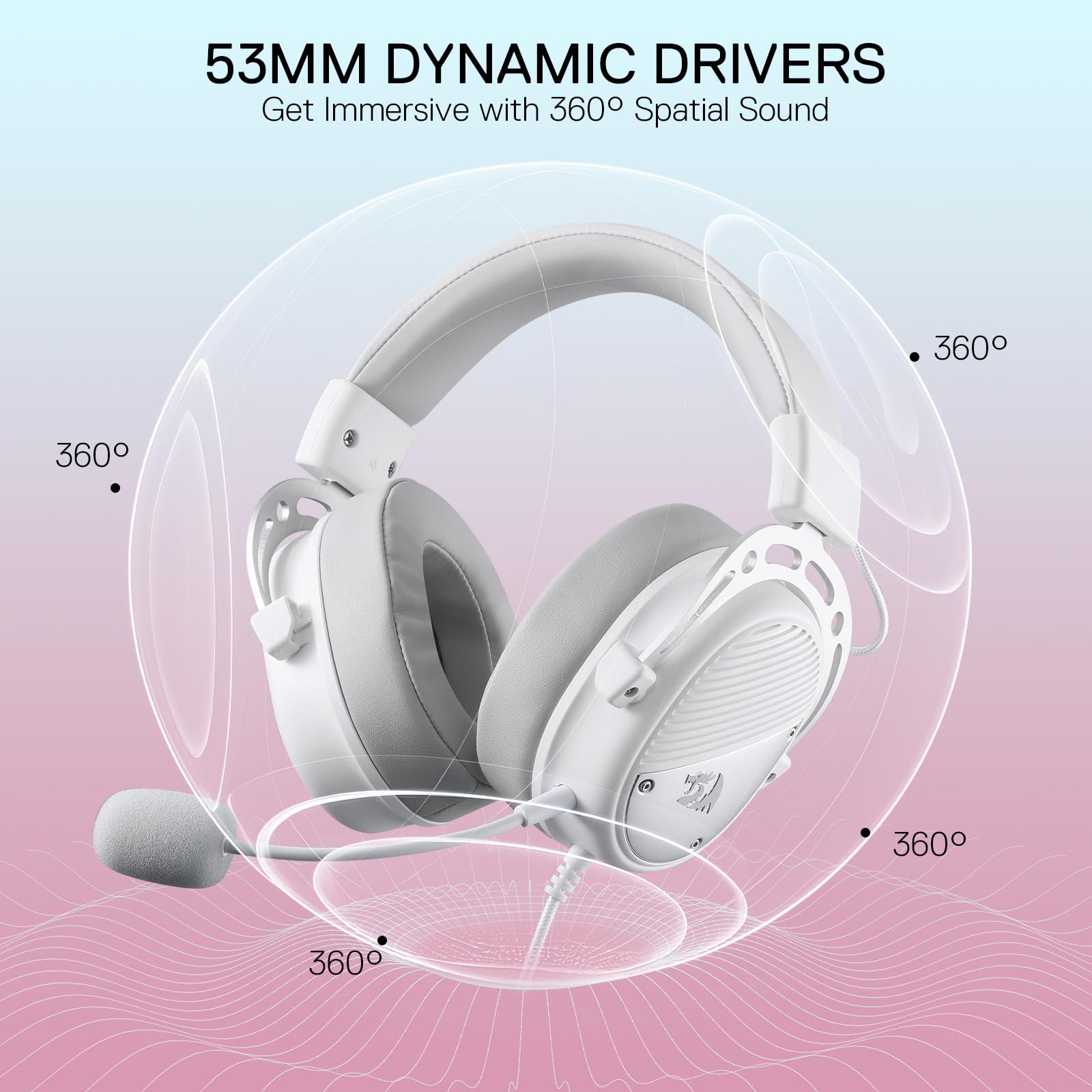 Redragon H730 Usb Wired Gaming Headset - 53Mm Drivers, 360 Spatial Sound, Detachable Noise-Canceling Microphone, Magnetic Replac