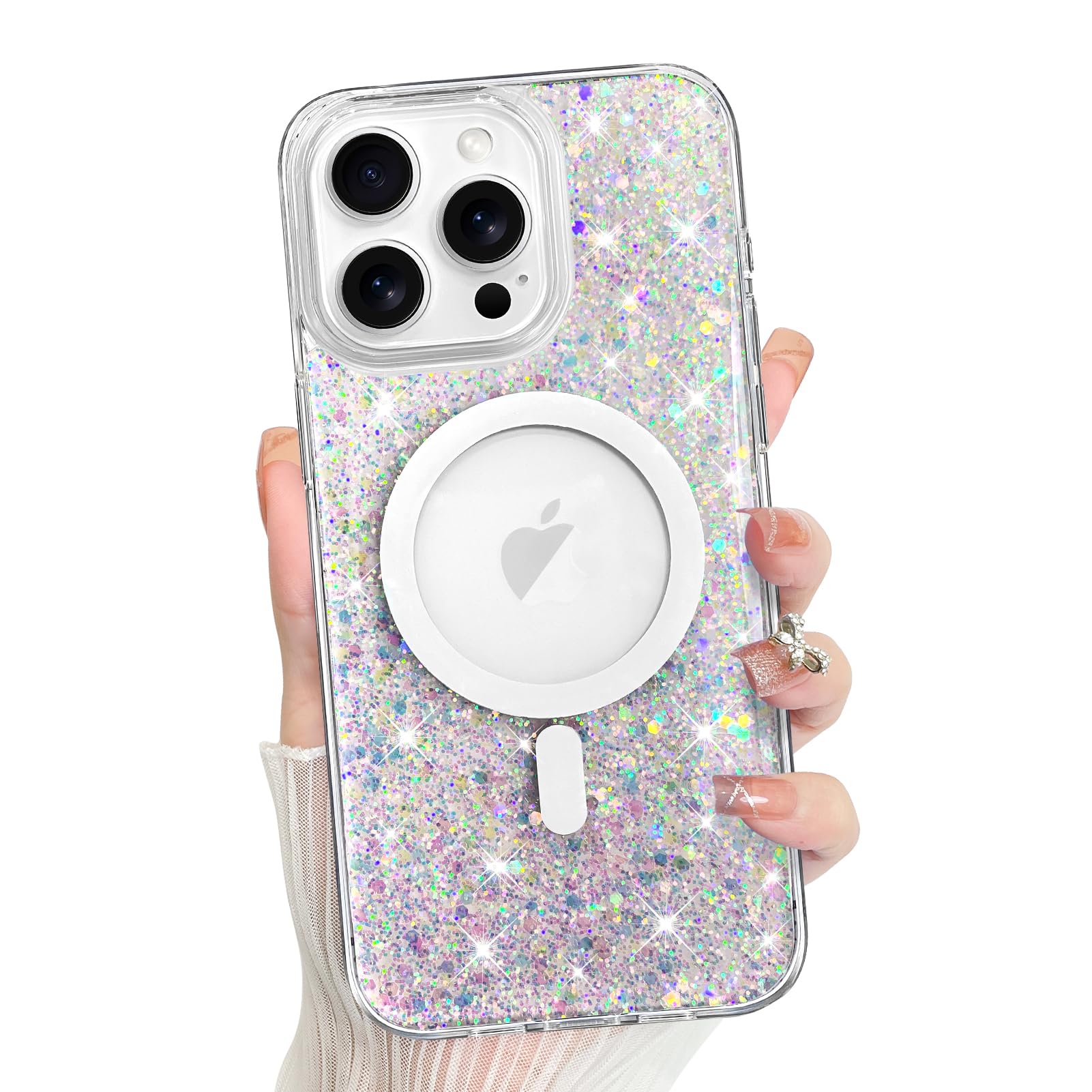 Bonoma For Iphone 13 Pro Max Case, Sparkly Glitter Bling Back, Magnetic Support For Magsafe Shockproof Case, Crystal And Clear H
