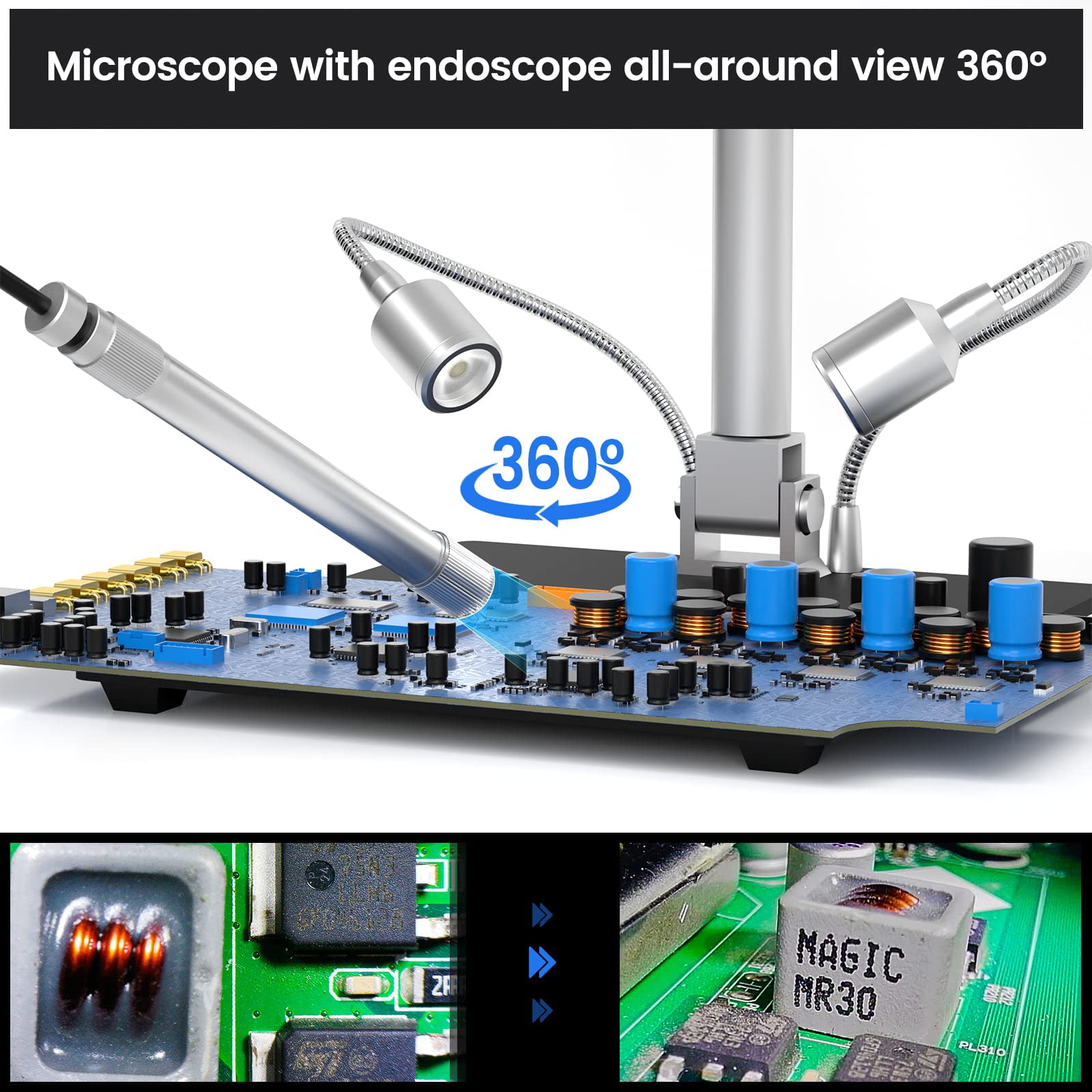 Andonstar Ad409 Pro Hdmi Digital Microscope With Endoscope, 10.1 Inch Lcd Screen Soldering Microscope, 300X Usb Electronic Micro