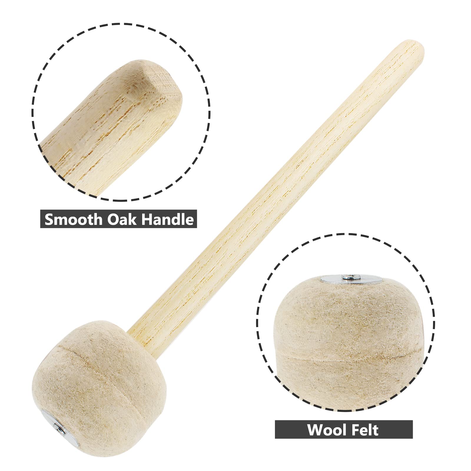 Biaungdo 2 Pack Drum Mallet, 13'' Wool Felt Drum Stick, Bass Drum Mallet Drum Stick, Anti Slip Bass Percussion Sticks, Beige