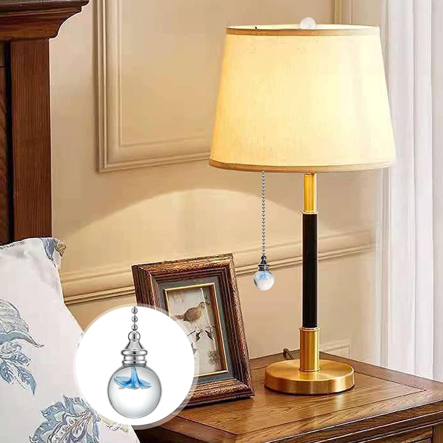 Akahttbn Crystal Ceiling Fan Chain Pulls Extension 12 Inches 30Mm Diameter Glass Flower Pendant Chain Fan Pulls Set For Ceiling