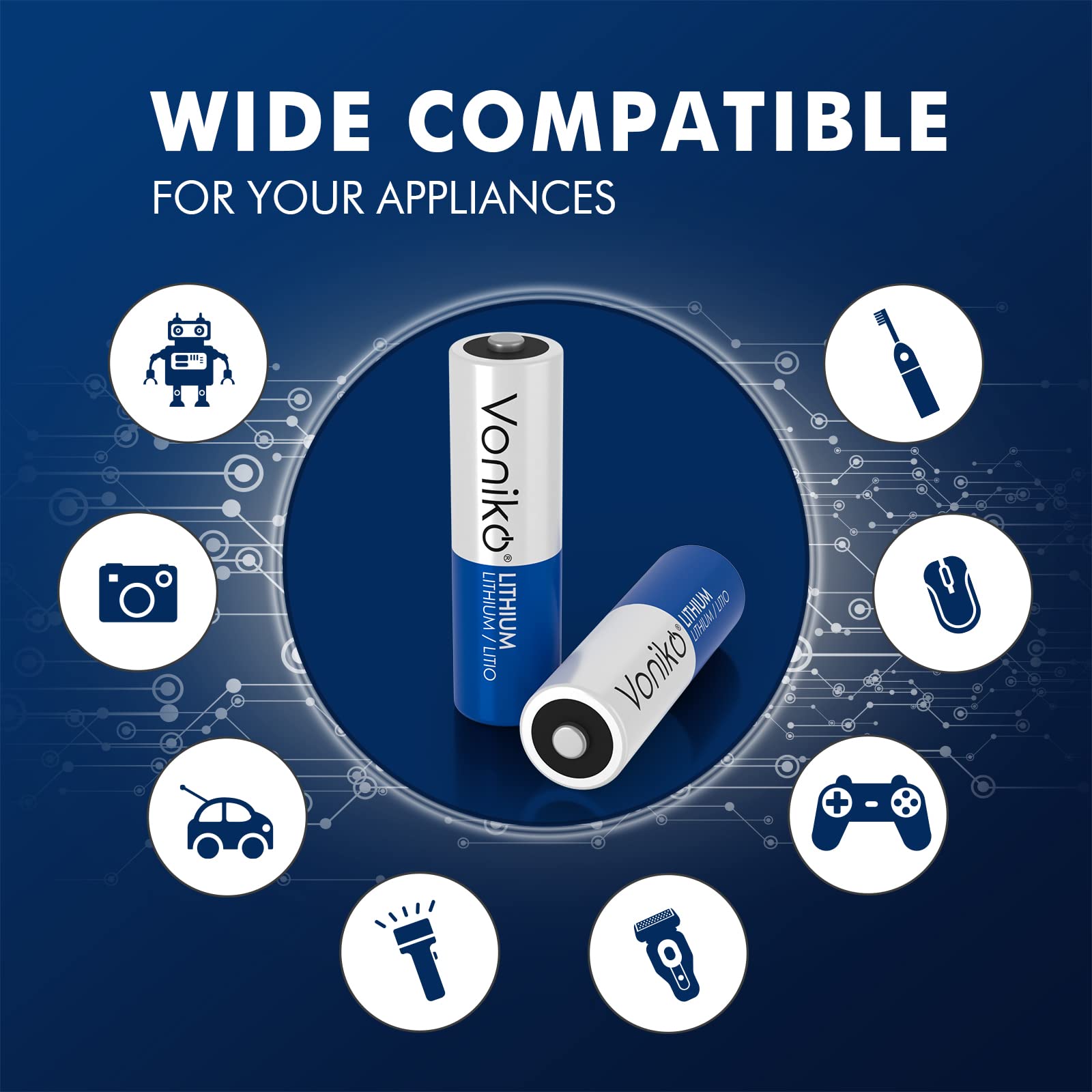 Voniko AA Lithium Batteries High Performance Long Lasting Non-Rechargeable 4-Pack