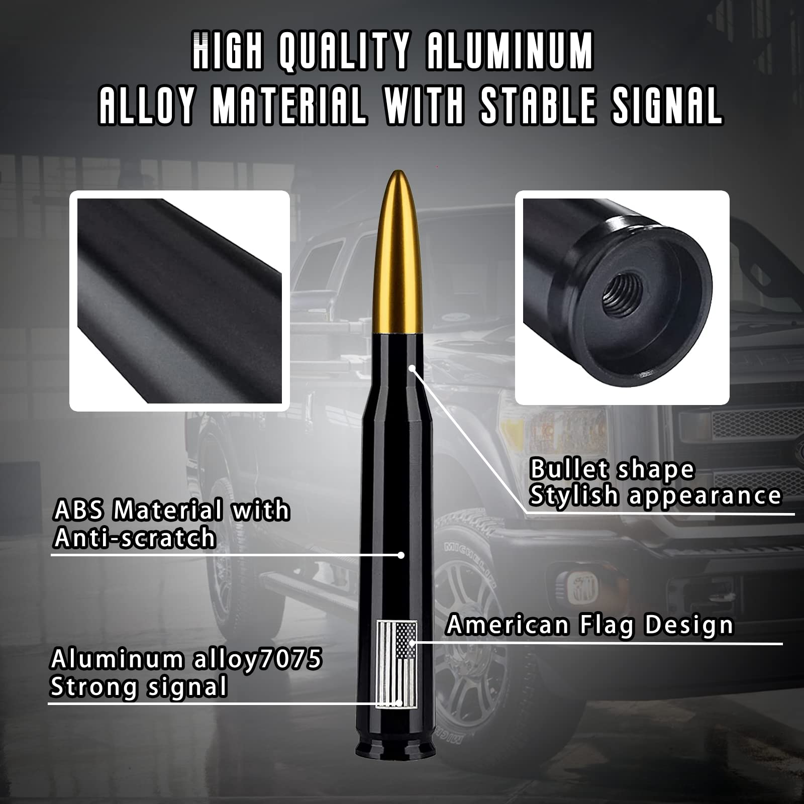 American Flag Car Truck Antenna With Valve Stem Caps, Universal Antenna Mast For Gm Chevy Silverado 1500 2500 3500 Hd Avalanche