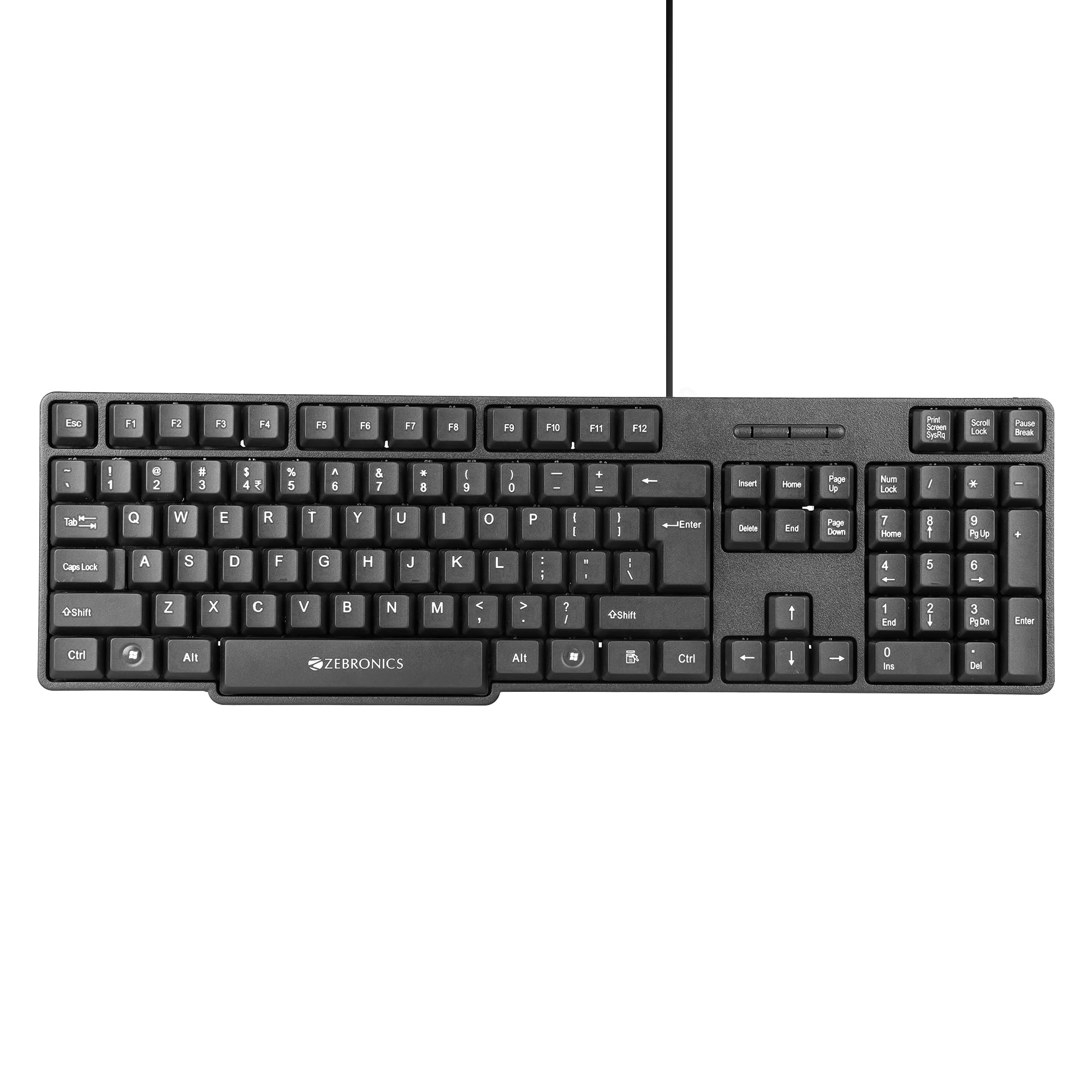 Zebronics Wired Keyboard with 104 Keys, 1.2m Cable,  Key, USB Interface, UVCoated Keys, Retractable Stand, USB Nano Receiver, f