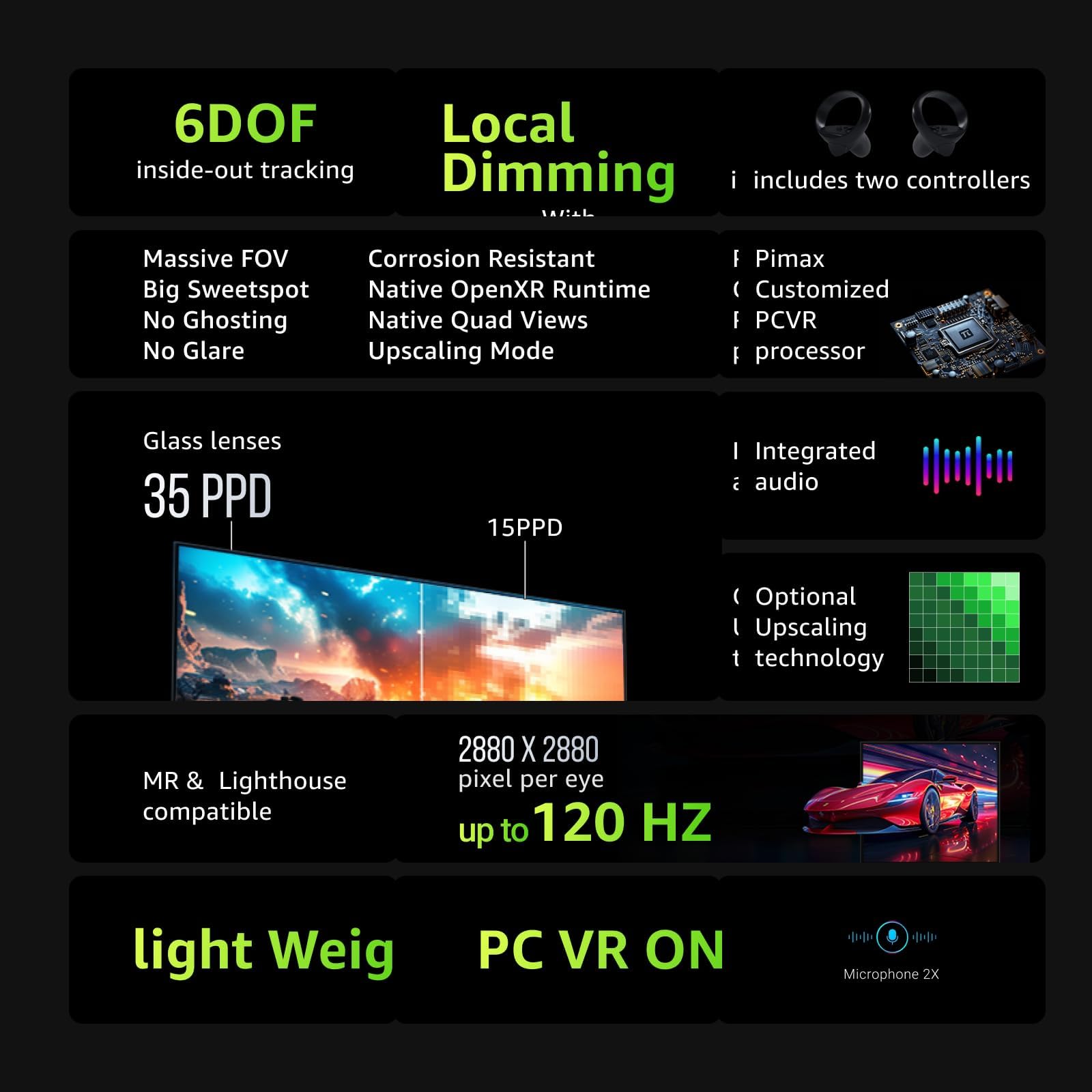 Pimax Crystal Light Vr Headset With Controllers, Prime Version - 8K Qled With Local-Dimming, Lightweight & Comfortable Compatibl