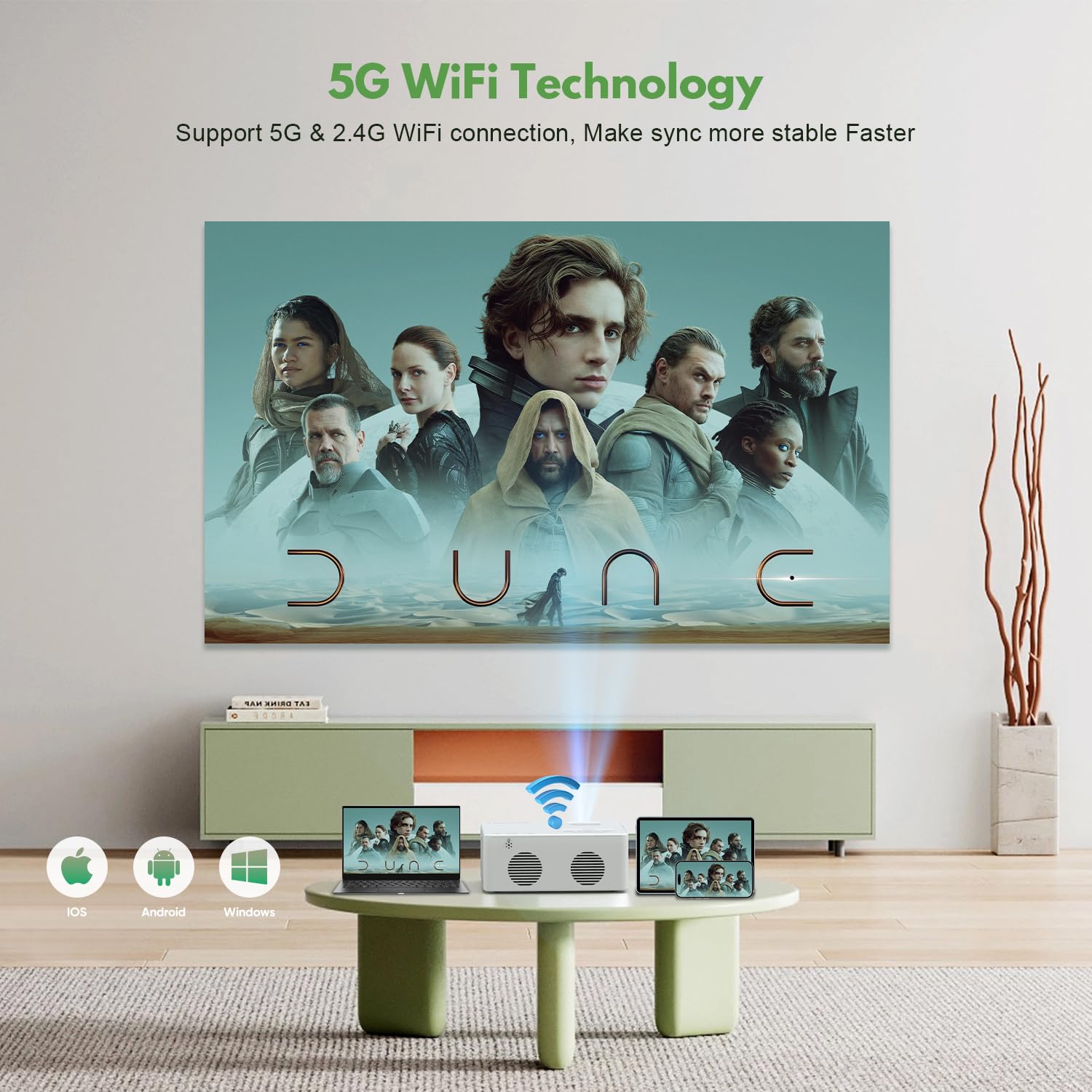 Mini Projector, 2023 Projector With Wifi And Bluetooth, Movie Projector, 1080P Full Hd Supported Outdoor Projector, Portable Pro