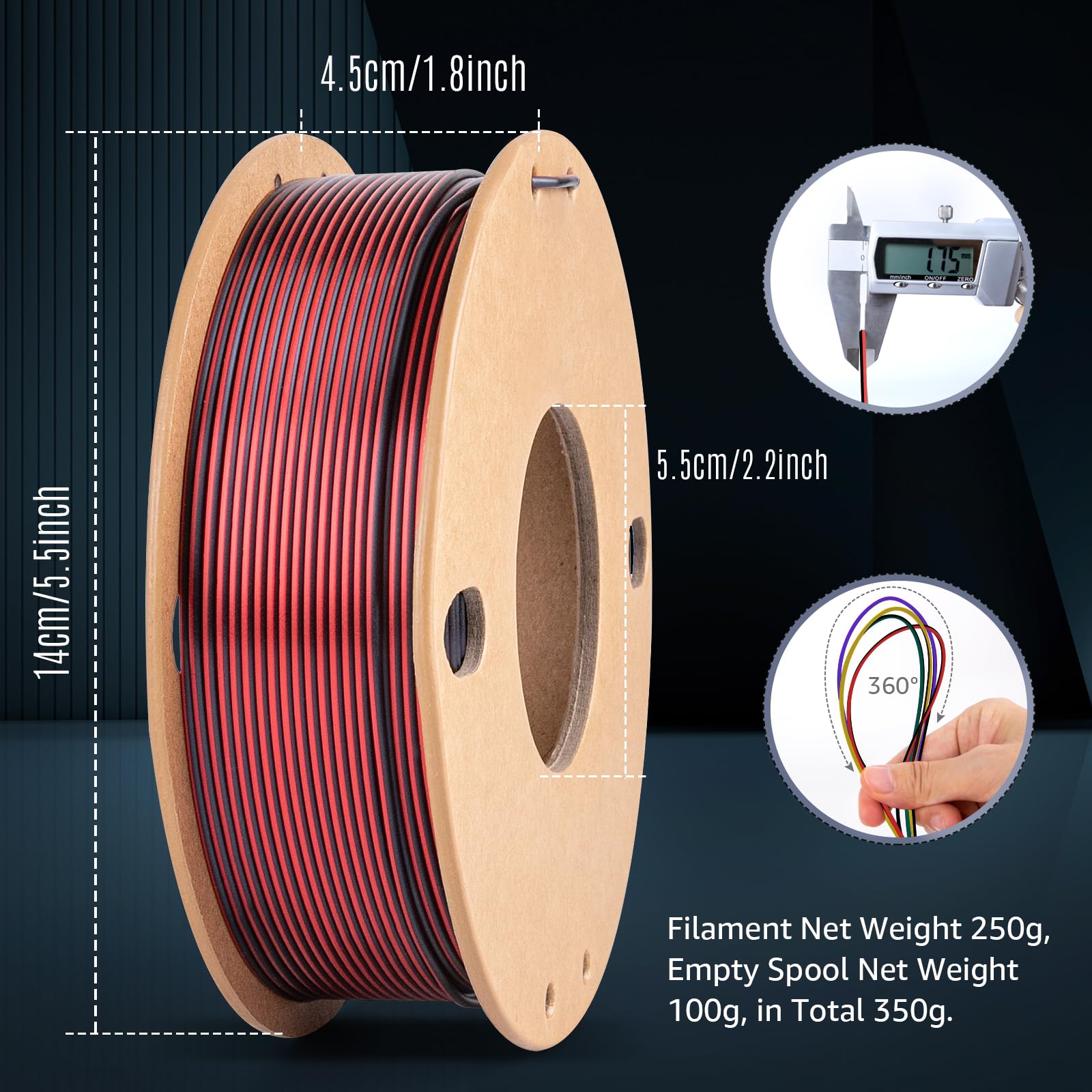 Dikale Silk 3D Printing Filament Pla+ Dual Color Black Series Bundle 4-Pack - 1.75Mm 3D Printing Pla Pro 250G (0.55Lbs) X 4 Spoo