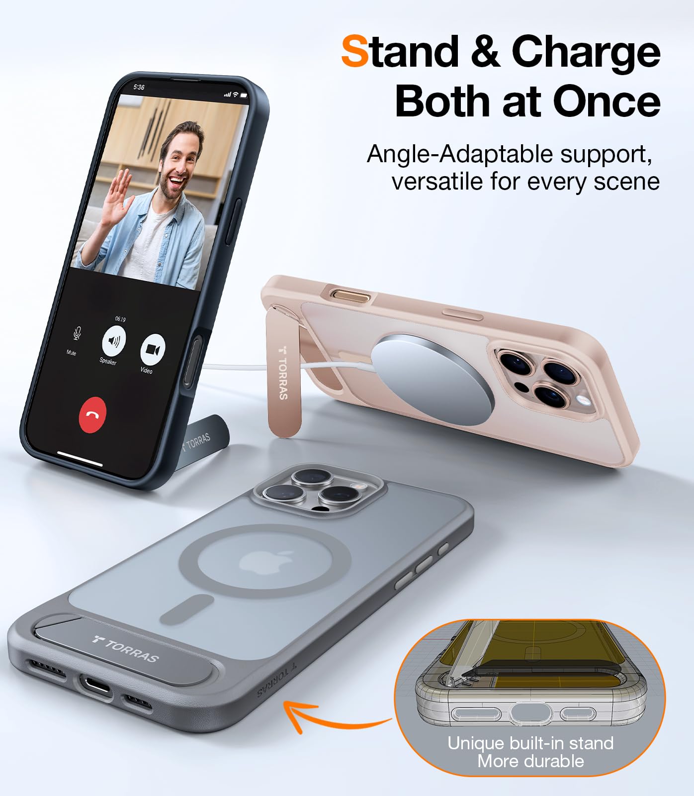 Torras Strong Magnetic & Seamless Stand For Iphone 16 Pro Case, Fit For Magsafe, 4X Military Grade Drop Tested Kickstand Protect