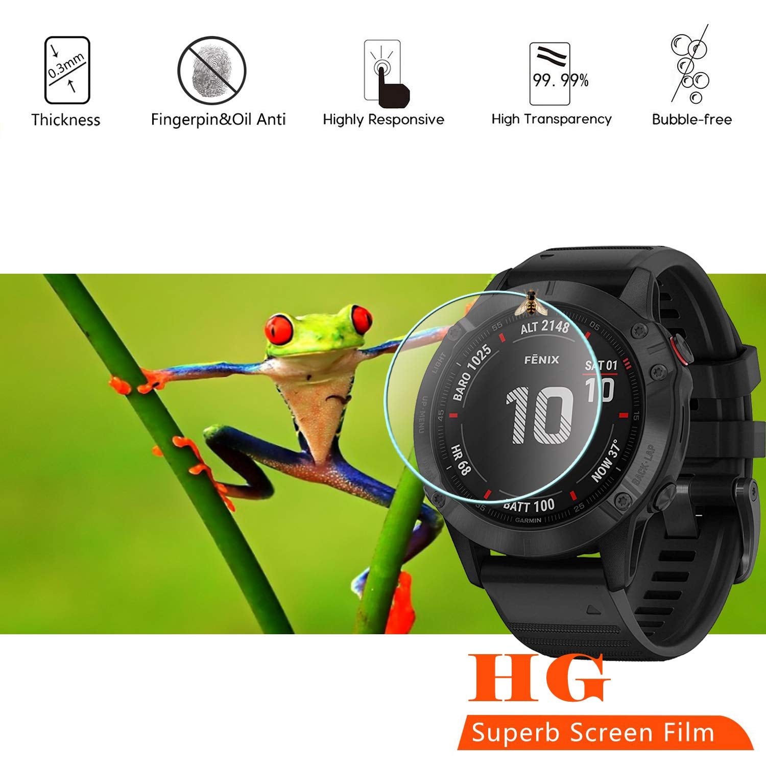 Beukei (3 Pack) For Garmin Fenix 6/6 Pro / 6 Sapphire Screen Protector Tempered Glass, Anti Scratch, Bubble Free (Not Fit For Fenix 6S/6X)