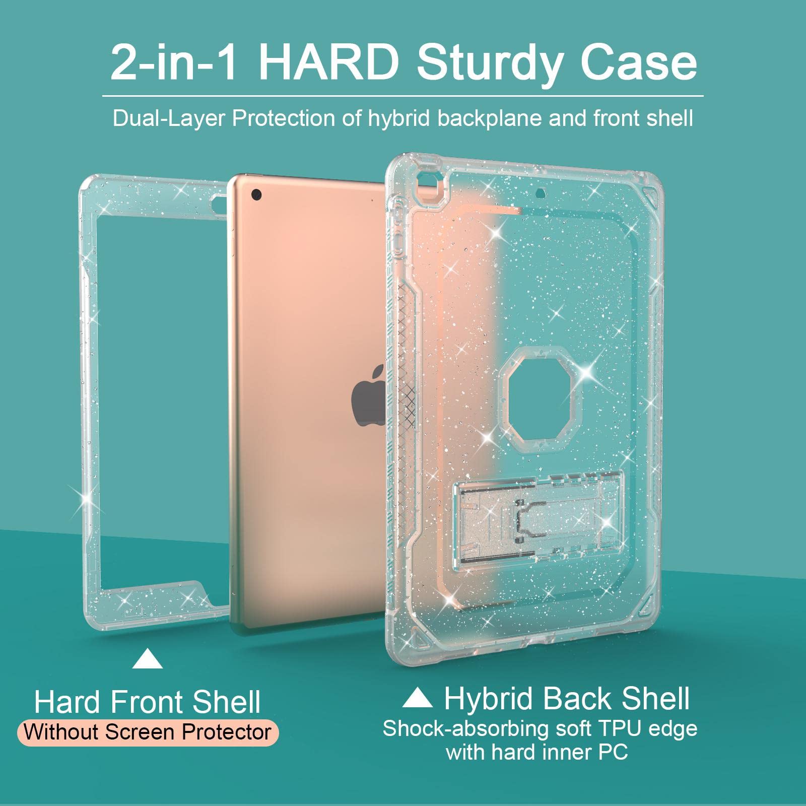 Zonefoker Ipad 9Th Generation Case, Shockproof And Slim, Compatible With Ipad 8Th/7Th Gen 10.2 Inch 2021/2020/2019, Clear Dual L