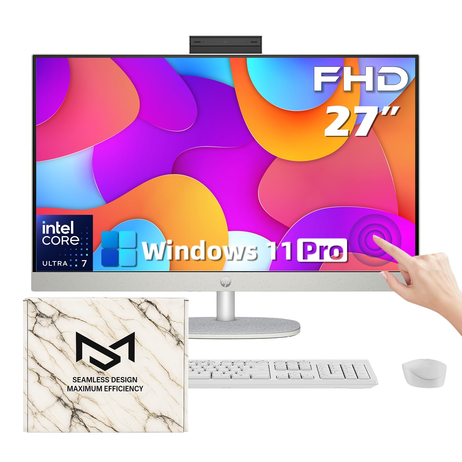 HP 27 FHD Touchscreen Business All-in-One Desktop Computer  Intel 12-core Ultra 7 155U (Beats i7 1355U)  Wireless KB & Mouse  Wi
