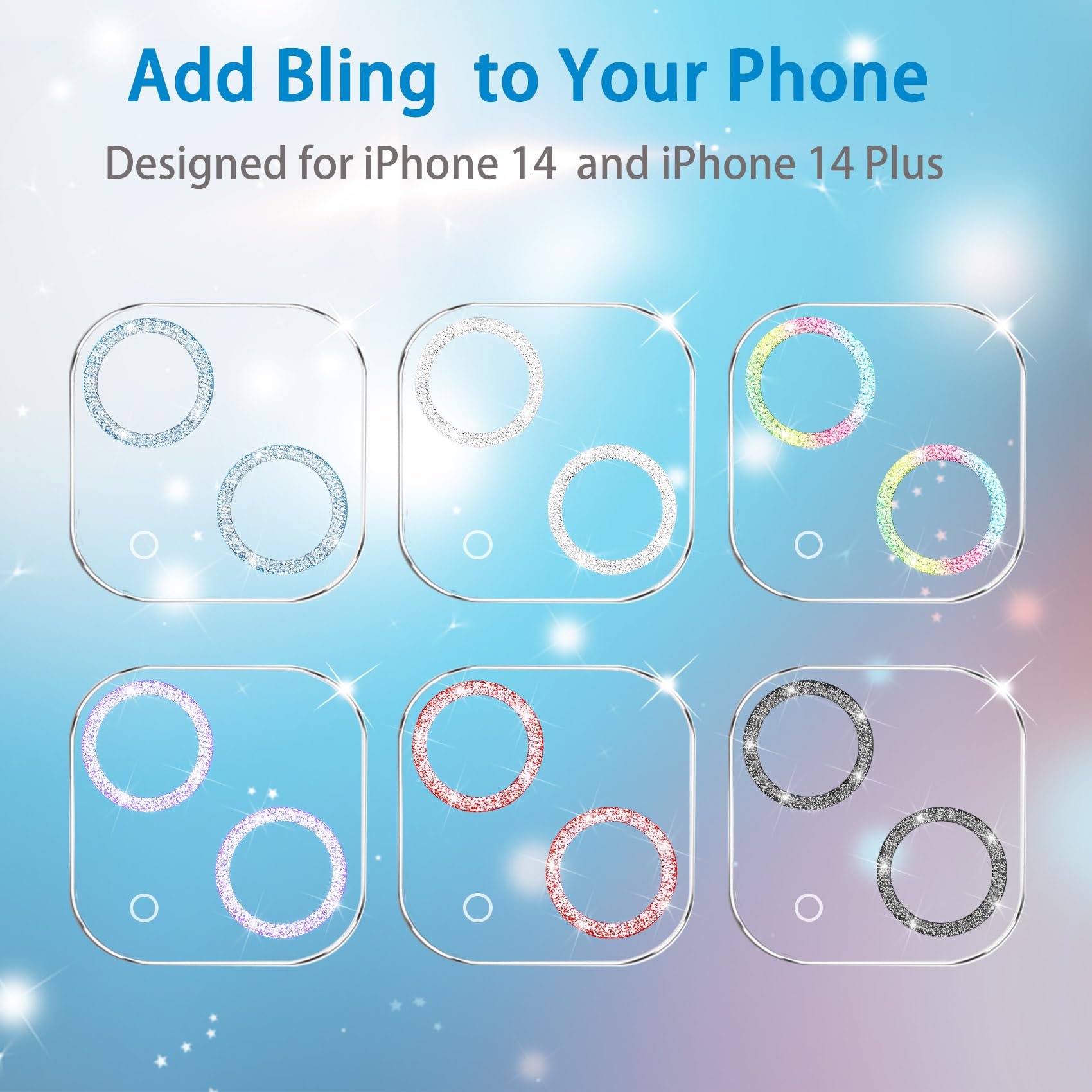 ?3 Pack?Dengduoduo Tempered Glass Camera Lens Protector For Iphone 14 6.1'' & Iphone 14 Plus 6.7'', Glitter Bling Diamond, Ultra