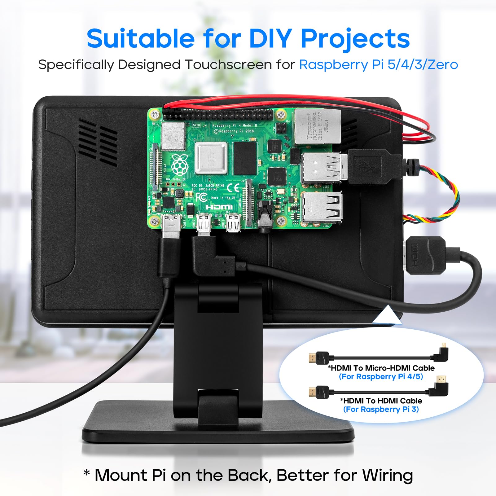 Roadom Touch Screen Monitor With Case, 7 Raspberry Pi Screen, Ips Fhd 1024  600,Responsive And Smooth Touch,Dual Built In Speake