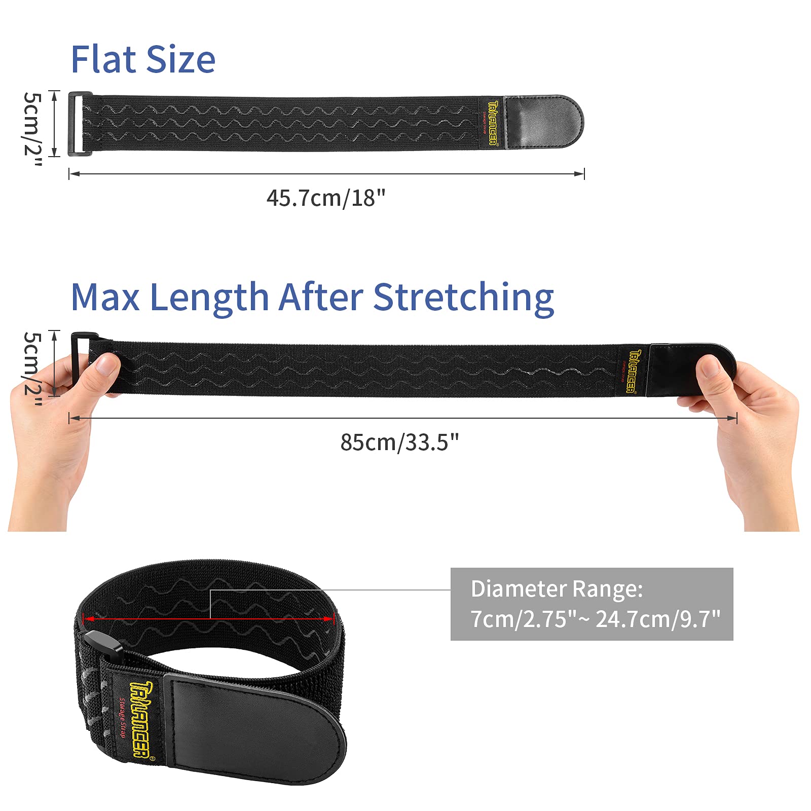 Trilancer Elastic Cinch Straps With Anti Slip Strips, 2' X 18'(4 Pack) Hook And Loop Storage Straps With Buckle, Bundling Straps For Extension Cords, Cables, Ropes, Hoses, Bike, Boat, Pant Garters