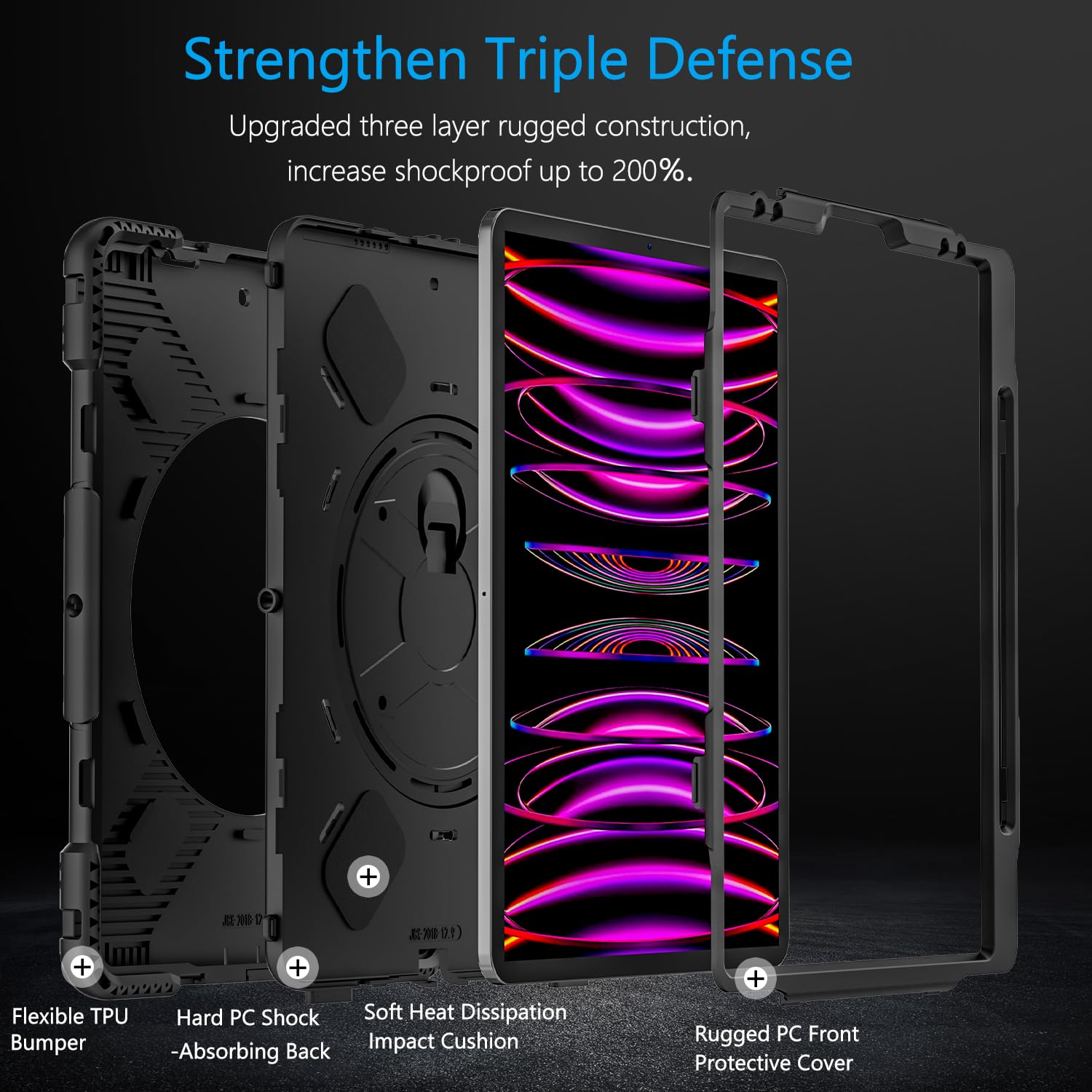 Miesherk Case For Ipad Pro 12.9 Inch 6Th/5Th/4Th Generation, Military Grade Heavy Duty Shockproof Ipad Pro 12.9 Case - Rotating