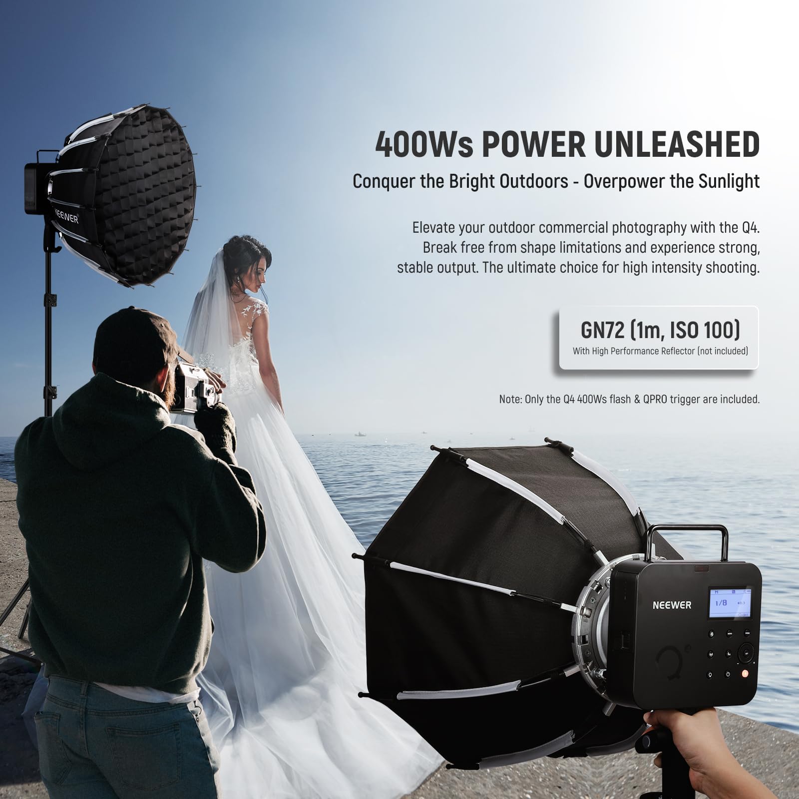 Neewer Q4 400Ws Studio Flash Outdoor Strobe 2.4G Ttl & Qpro N Trigger Compatible With Nikon, 1/8000 Hss/30W Modeling Lamp/400 Fu