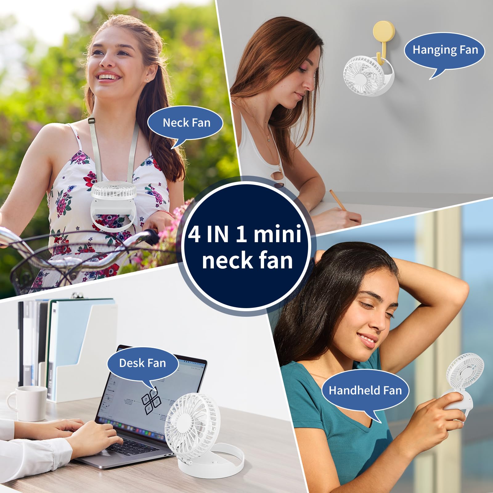 Handfan Handheld Mini Fan Rechargeable, Personal Necklace Fan, 3 In 1 Hand Fan, Small Pocket Fan With Unique Magnetic Switch, Ba