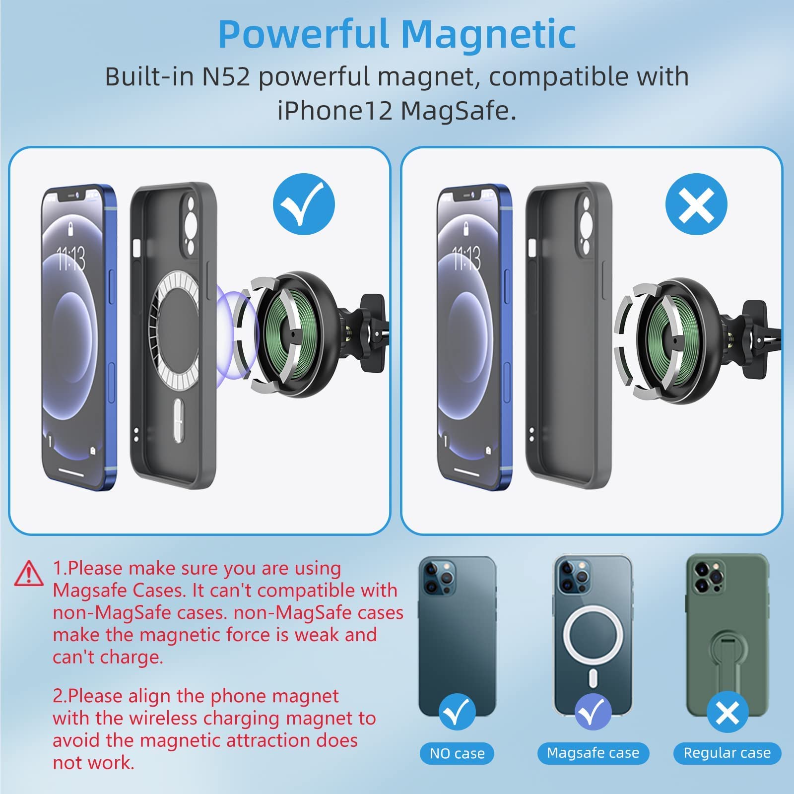 Magjieyx For Magsafe Car Mount Charger For Magnetic Wireless Charging For Iphone12/13/14/15/16Pro,Pro Max,Plus,Mini,Vent&Dashboa