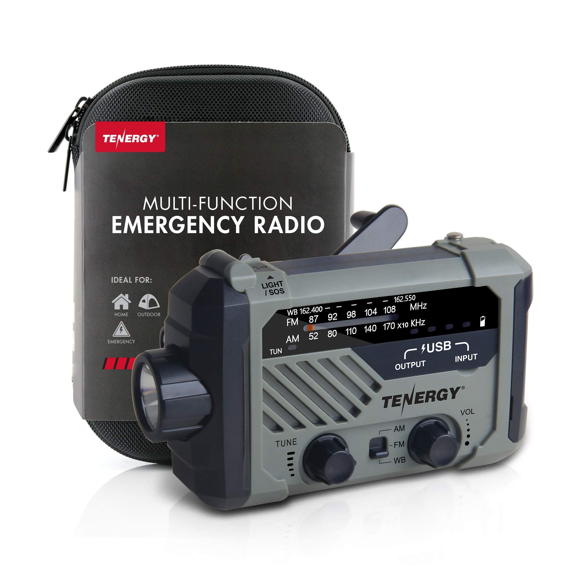 Tenergy Multifunctional Hand Crank Weather Radio with LED Flashlights, SOS Alarm, Cell Phone Charger, AM/FM/NOAA Radio Frequenci