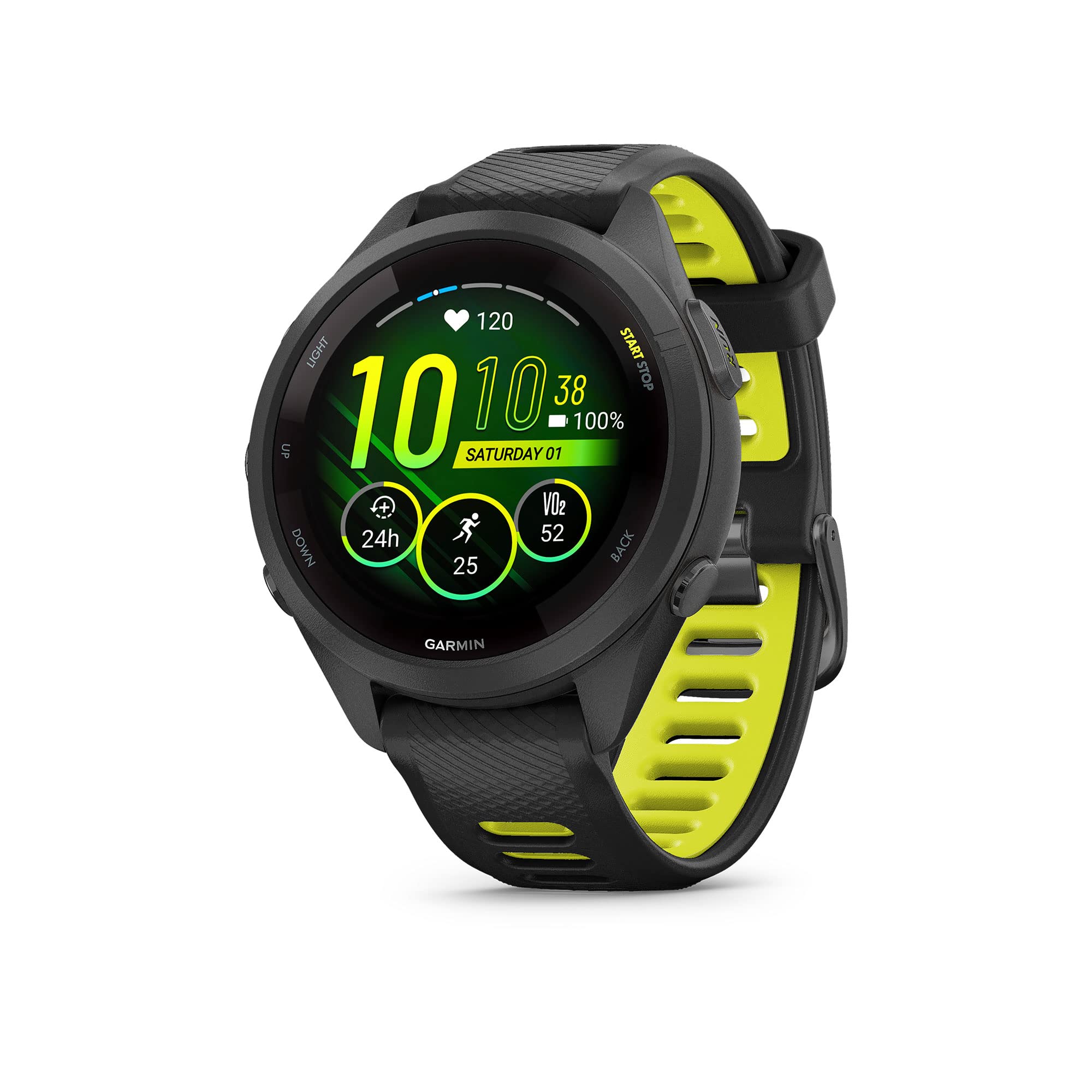 Garmin Forerunner 265S Running Smartwatch, Colorful Amoled Display, Training Metrics And Recovery Insights, Black And Amp Yellow
