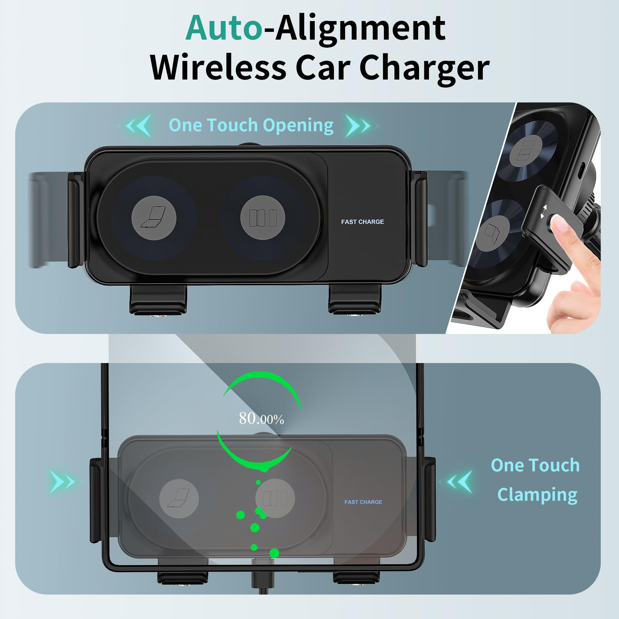 Jdhdl Wireless Car Charger Mount, 15W Dual Coil One-Touch Rotatable Car Phone Holder Wireless Charger For Samsung Galaxy Z Fold