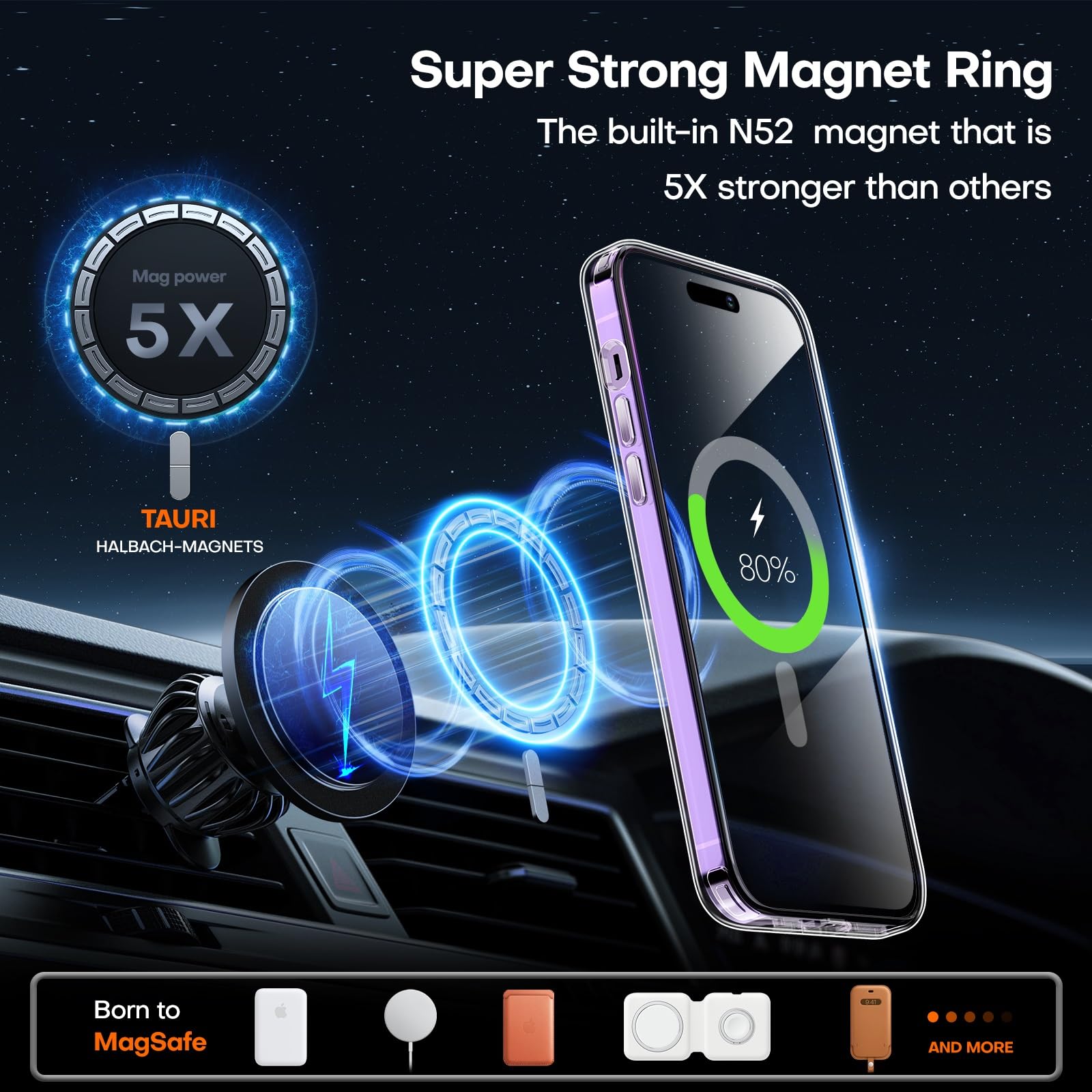 Tauri 360Rotatable Magnetic Ring For Iphone 14 Pro Case Clear, [Designed For Magsafe] With Stand & Ring Holder, Shockproof Slim