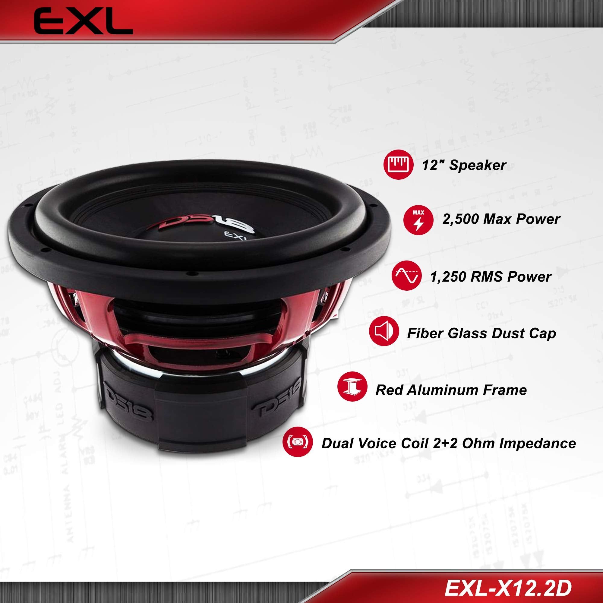 Ds18 Exl-X12.2D Car Subwoofer 12 2500W Max Power 1250W Rms Power Dual Voice Coil 2+2 Ohm Competition Grade Bass Powerful Perform
