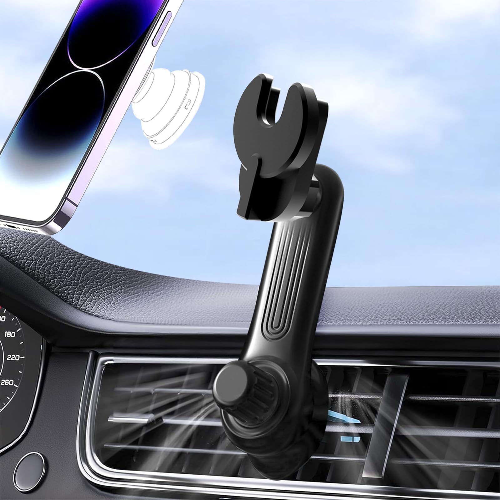 Car Phone Holder For Socket Mount, Air Vent Car Phone Holder For Pop Grip [Never Blocking] Ac Vent Clip Phone Mount 360 Adjustab