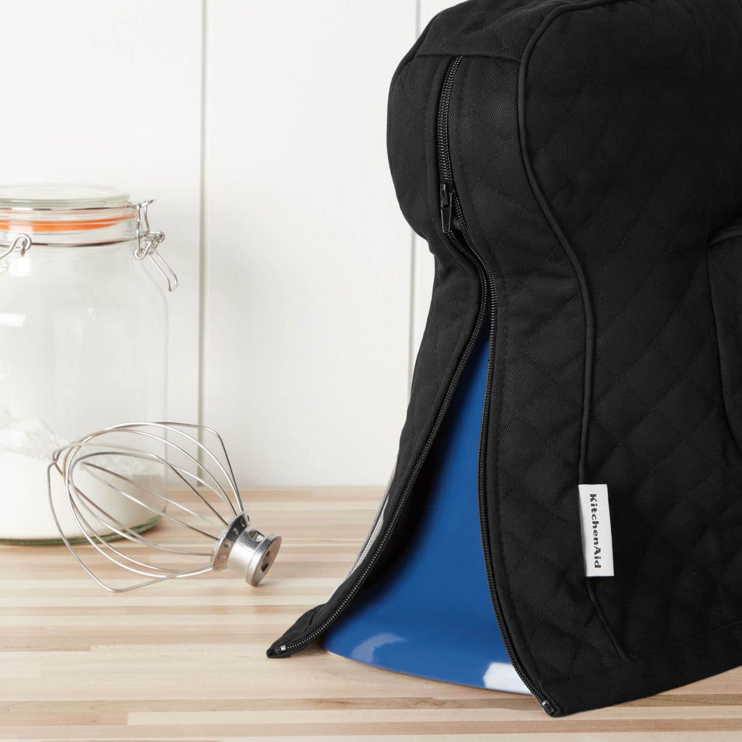 Kitchenaid Fitted Tilt Head Solid Stand Mixer Cover With Storage Pocket, Quilted 100% Cotton, Onyx Black, 14.4''X18''X10''