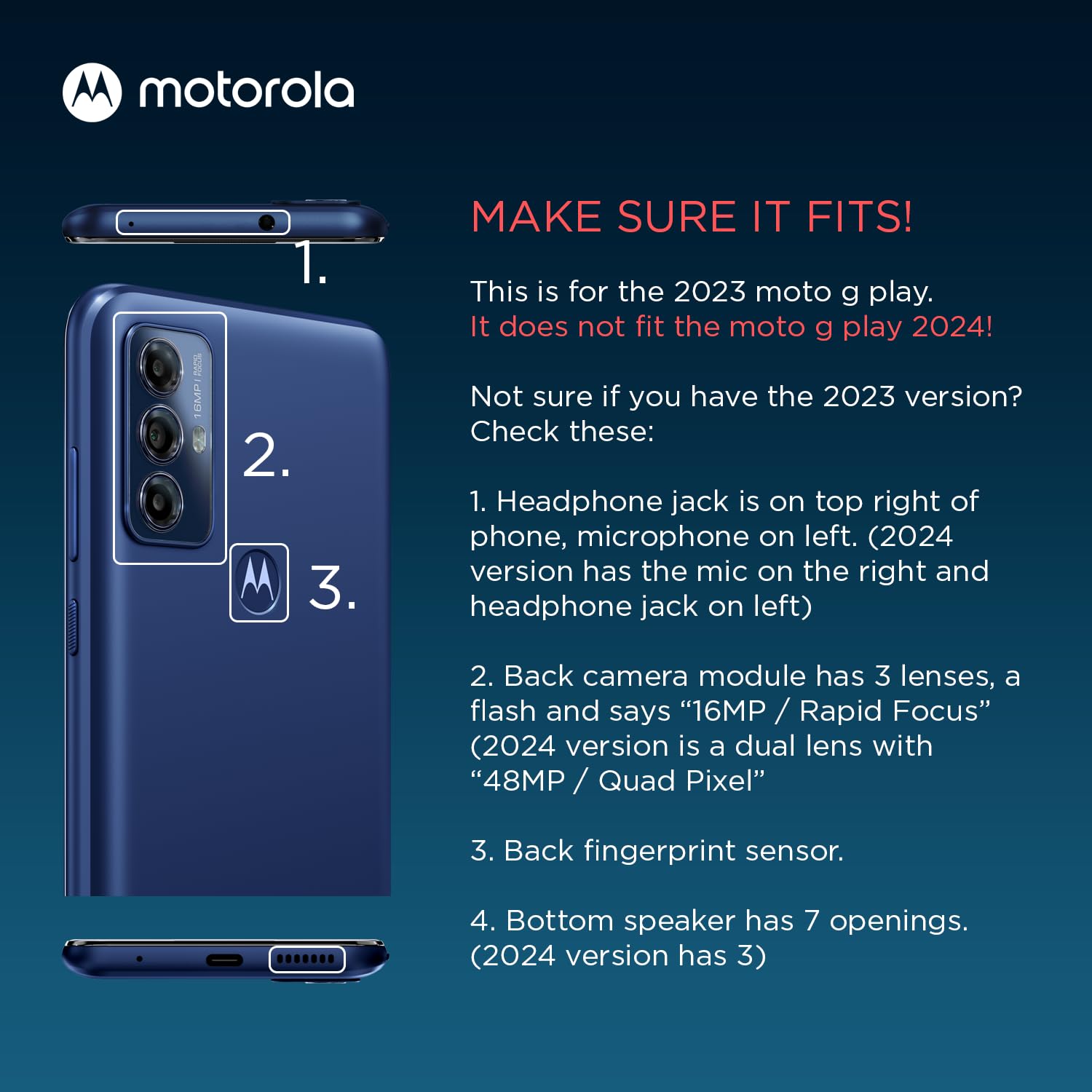 Motorola Moto G Play (2023) Textured Protective Case  Black   Precision Fit Shock Absorbing Cases For Enhanced Phone Grip, Style