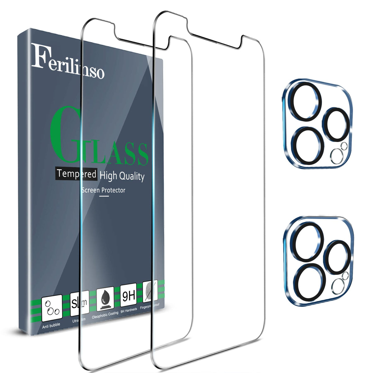 Ferilinso 2 Pack Screen Protector For Iphone 12 Pro Max With 2 Pack Tempered Glass Camera Lens Protector Phone Case Friendly Ult