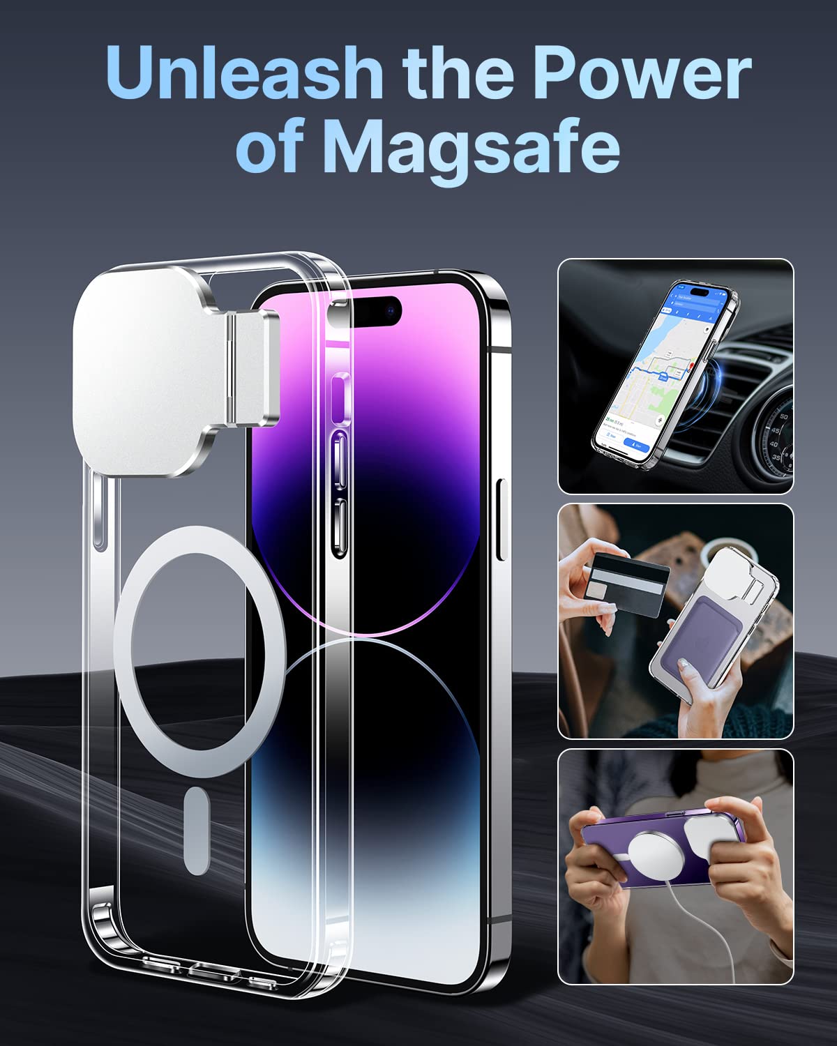 Silverback For Iphone 14 Pro Max Case With Stand, Magsafe Compatible Case With Built In Camera Cover,Magnetic Phone Case Shockpr