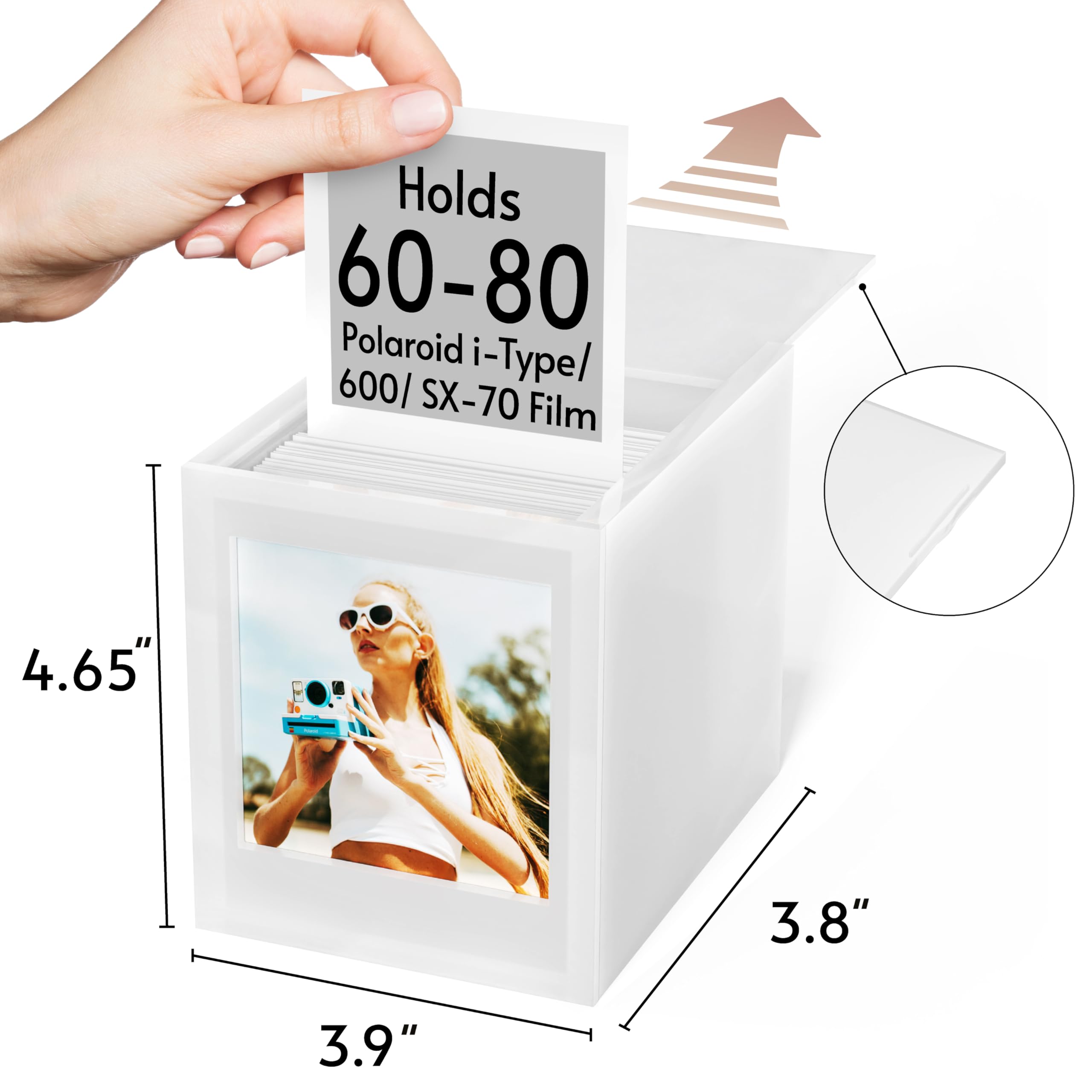 Winkine Acrylic Polaroid Frame & Photo Storage Box For Polaroid Film 4.2X3.5, Polaroid Picture Frame With Sliding Lid, Instax Fr