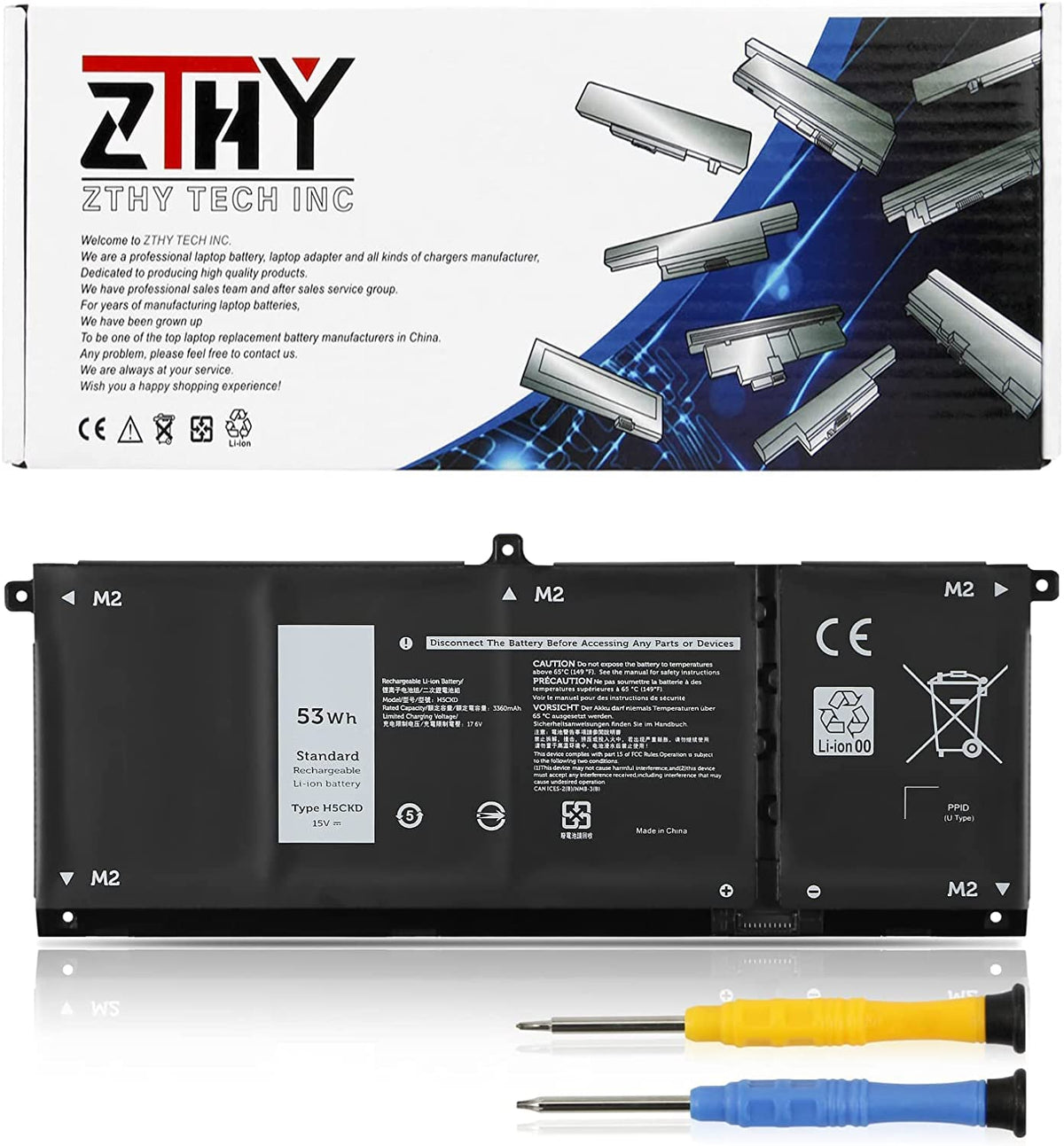 Zthy 53Wh H5Ckd Battery For Dell Latitude 3410 3510 Vostro 5300 5301 5401 5501 5402 Inspiron 5300 5401 5408 5409 5501 5508 5400