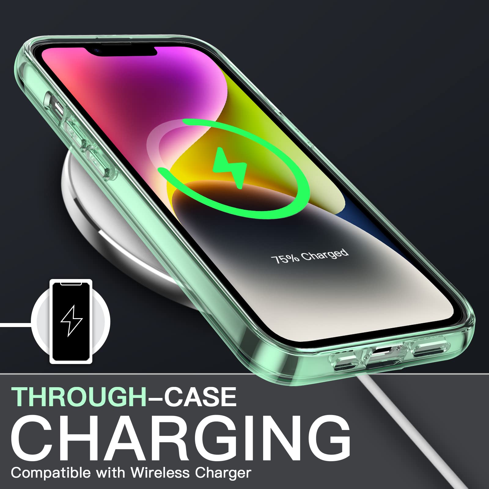 Jetech Case For Iphone 14 61 Inch, Shockproof Phone Bumper Cover, Anti Scratch Clear Back (Midnight Green)