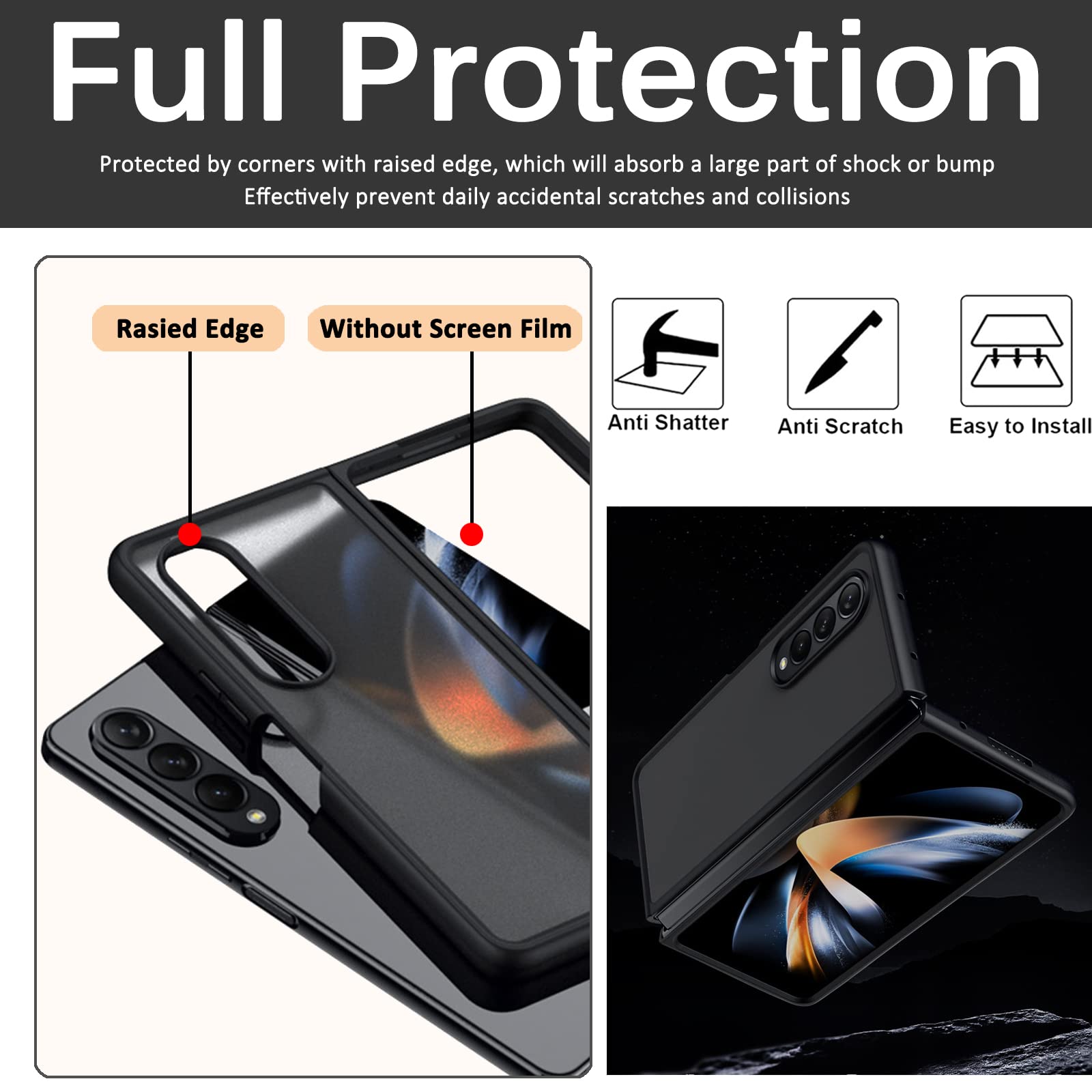 Miimall Compatible For Samsung Galaxy Z Fold 4 Case, Translucent Matte Hard Pc Back Cover With Hybrid Soft Tpu Edge Bumper Shock
