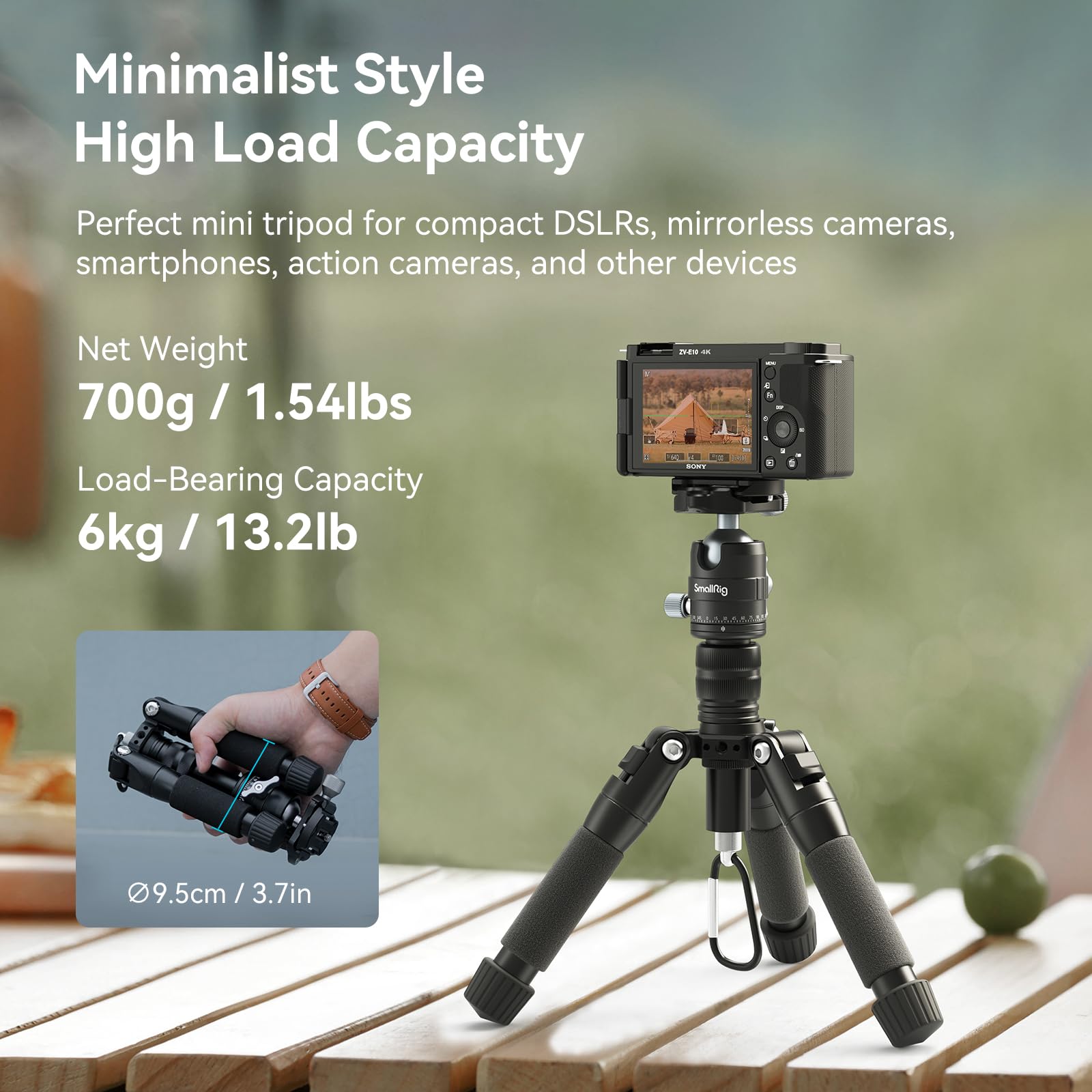 Smallrig Vt-20 Aluminum Mini Tripod, 20 Desktop Tripod With 360 Ball Head, Compact Desktop Tripod For Dslr Camera Video Camcorde