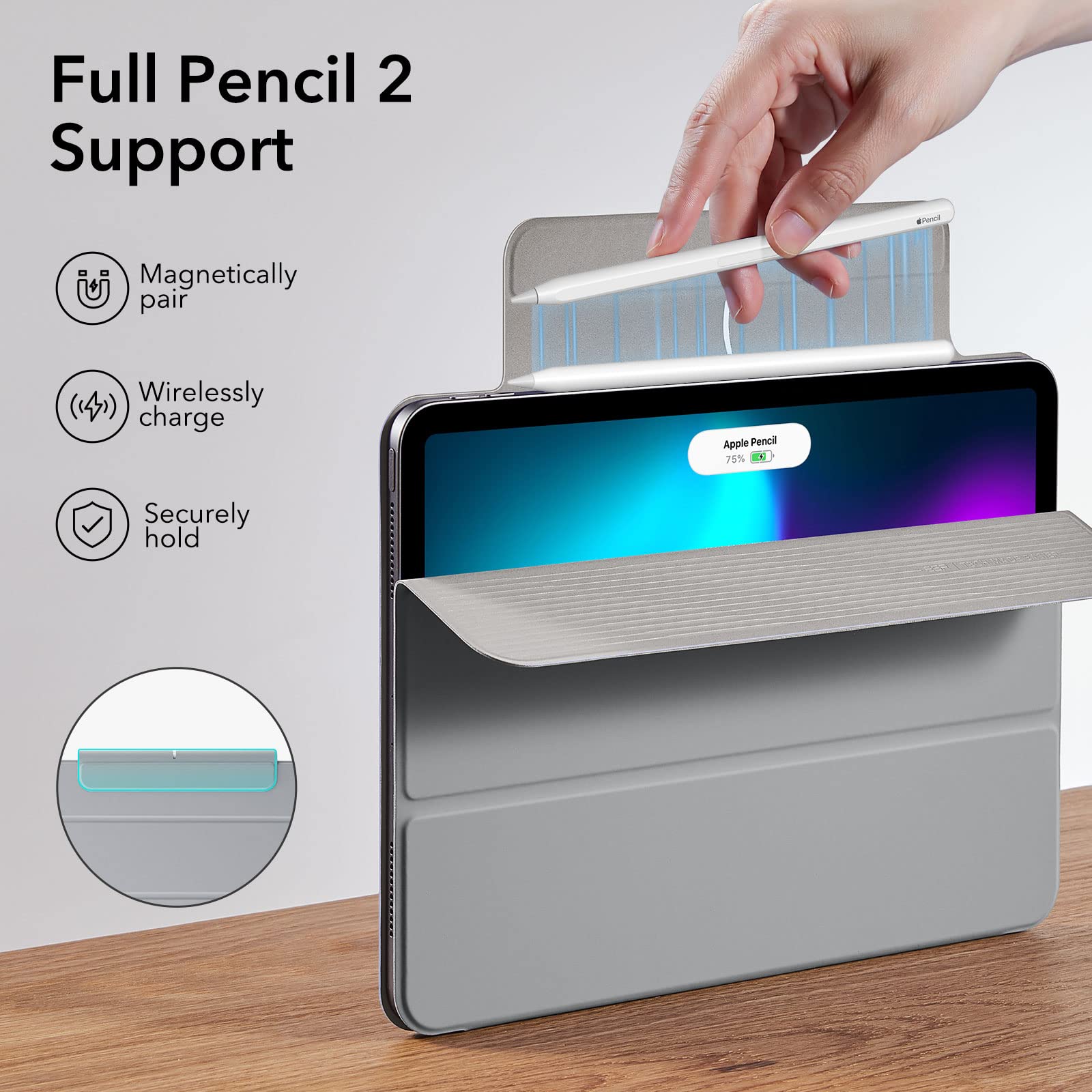 Esr For Ipad Pro 11 Inch Case, Ipad 11 Pro Case (2022/2021/2020, 4Th/3Rd/2Nd Generation), Convenient Magnetic Attachment, 2 Way Stand, Full Pencil 2 Support, Rebound Magnetic Case, Grey
