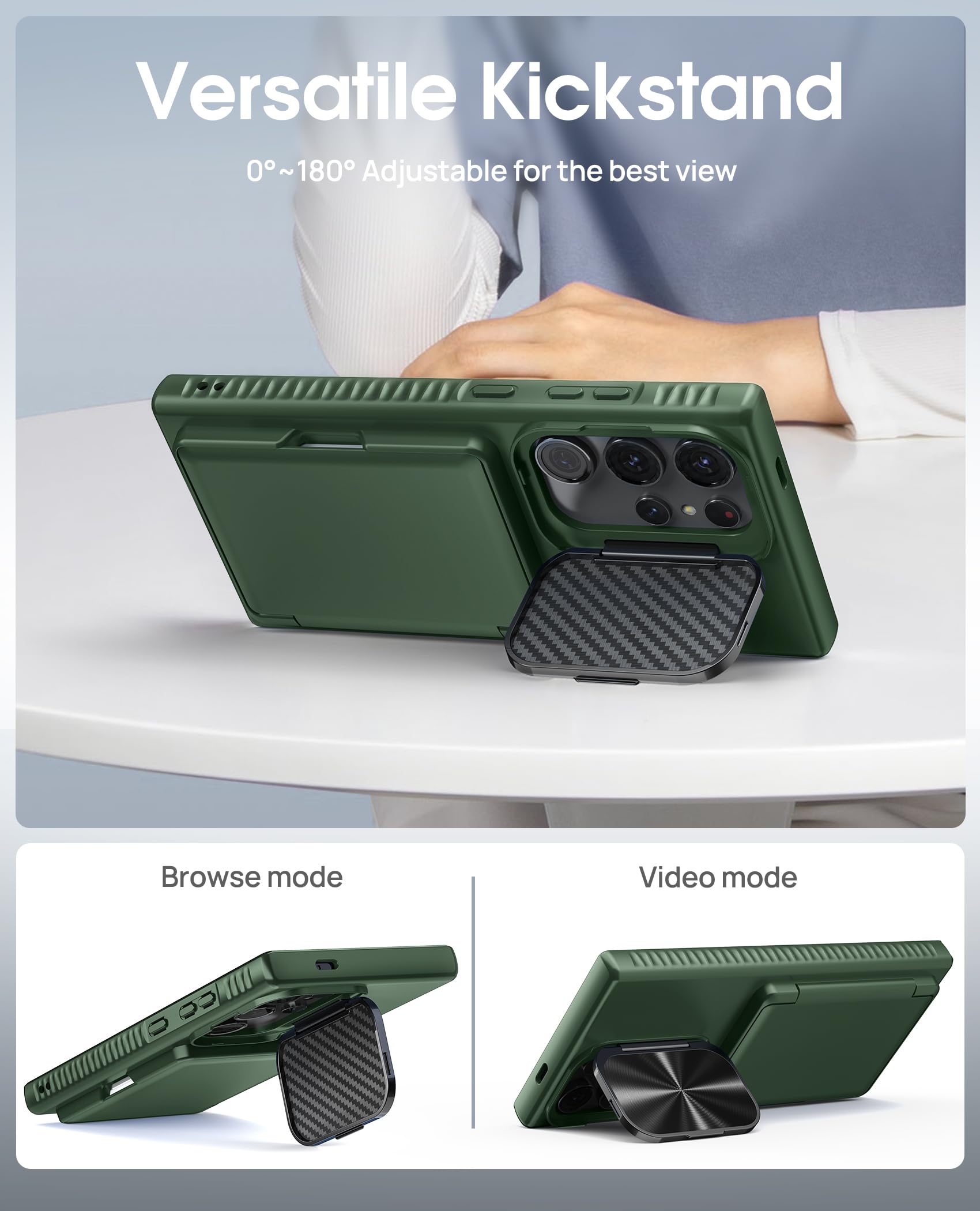 Vihibii For Samsung Galaxy S24 Ultra Case With Card Holder (4 Cards) & Stand & Camera Lens Cover & Raised Edges Protect Screen,