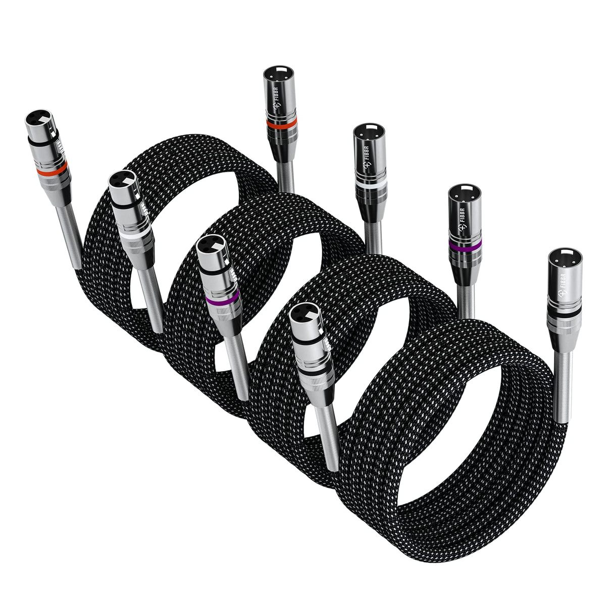 Fibbr Standard Xlr Cable 10Ft 4 Pack, Balanced Microphones Cable Nylon Braided Male To Female Heavy Duty 3 Pin Xlr Cord For Prea