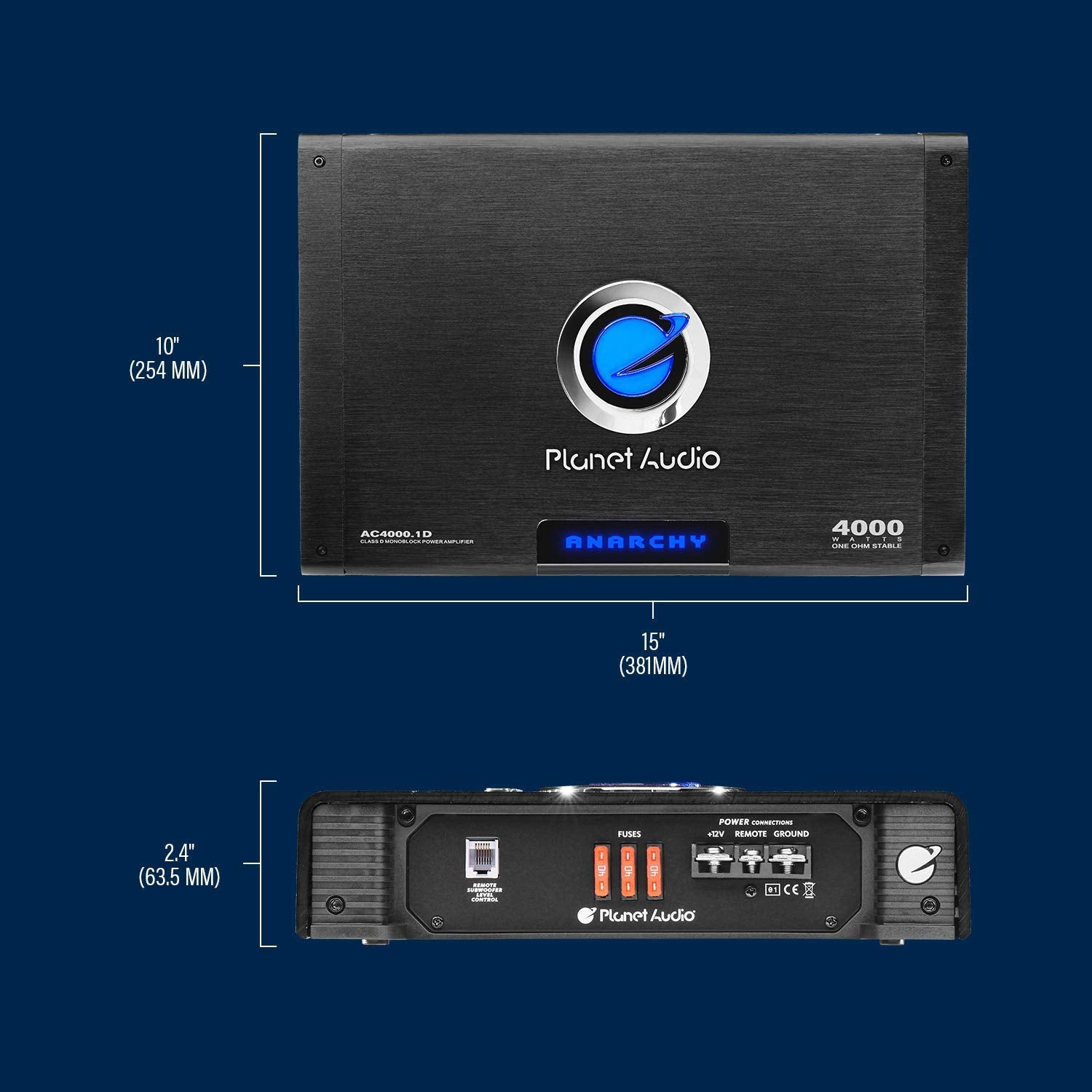 Planet Audio AC4000.1D Class D Monoblock Car Amplifier - 4000W, 1 Ohm Stable, Low Pass Crossover, Ideal for Subwoofers