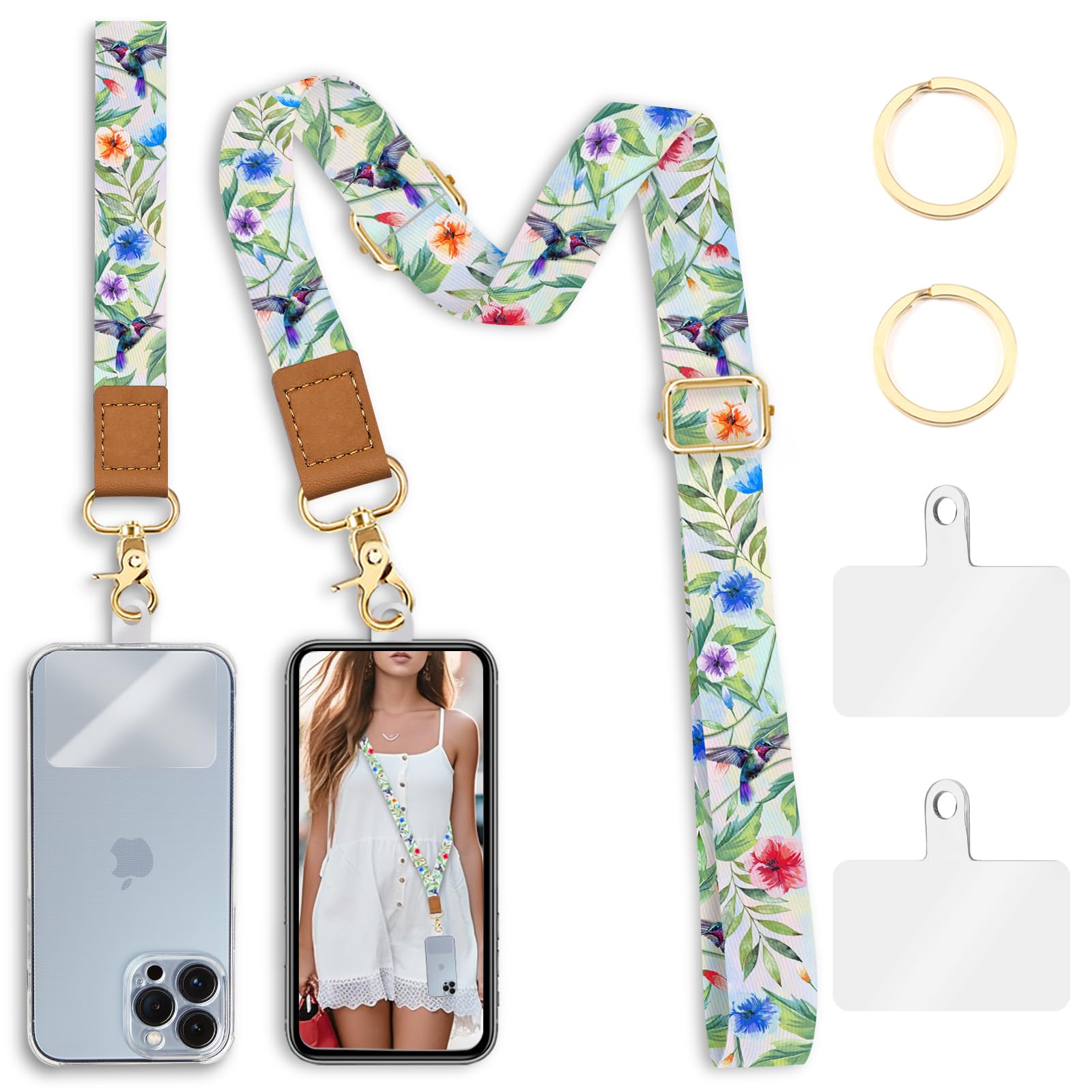 Piefly Phone Lanyard Crossbody Wrist Strap, Hummingbird Cell Phone Lanyards For Around The Neck Wristlet Shoulder, Adjustable Fl