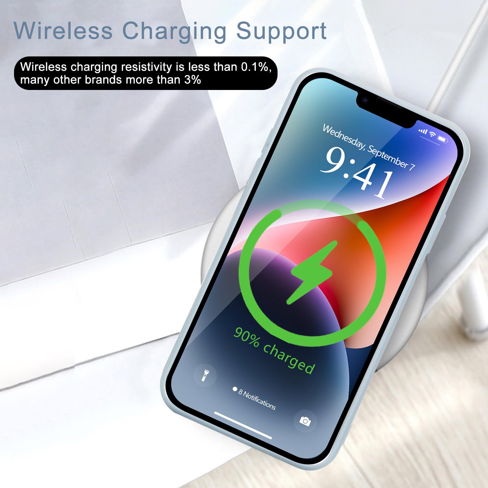 Wirvyuer For Iphone 14 Case Cute Slim Shockproof Phone Case With Wireless Charging Support And Protection, Light Blue