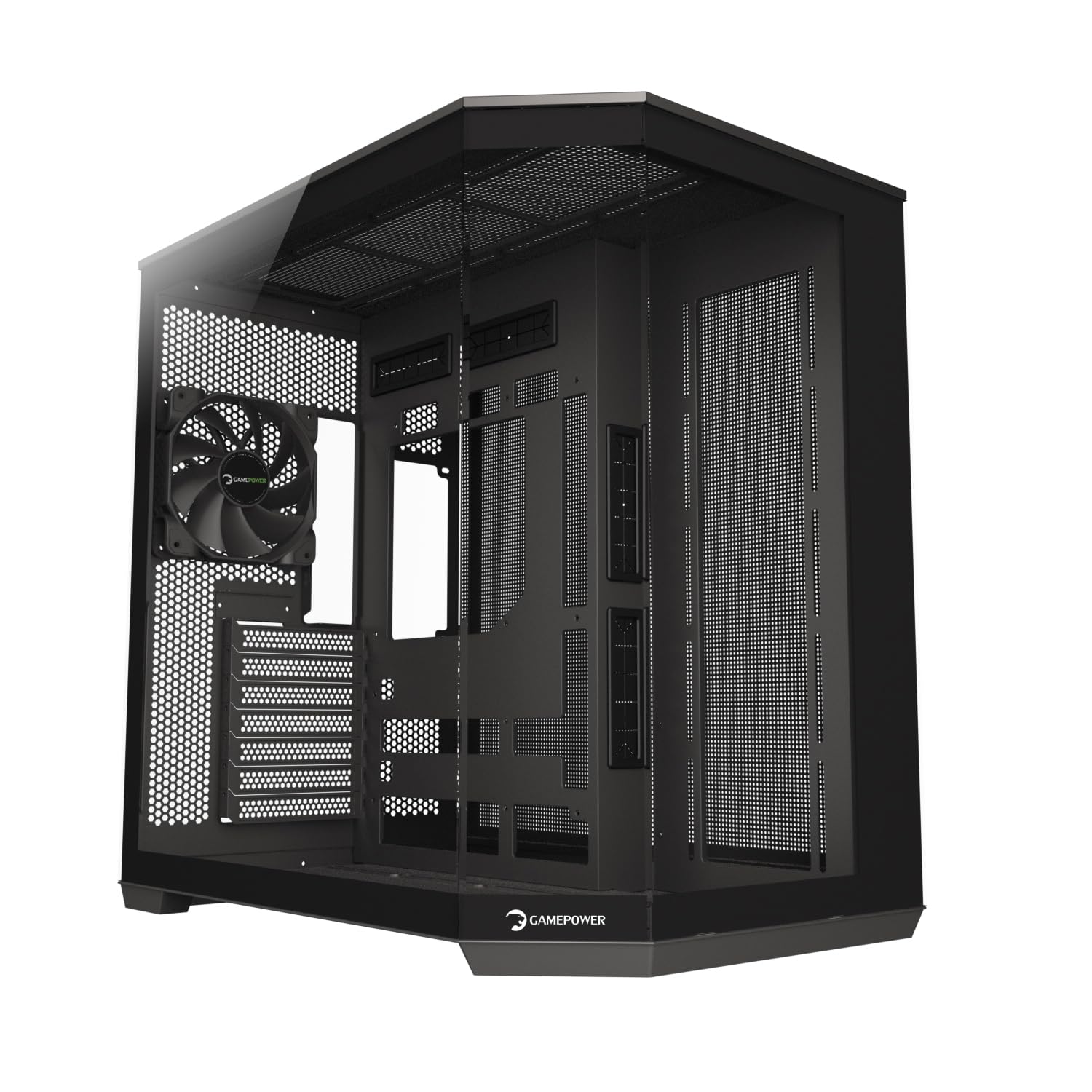 Gamepower Warcry Edge Mid Tower Atx Gaming Pc Case, Elegant Design, Dual Compartment Tempered Glass, Includes 1X Pwm Fan, Type C