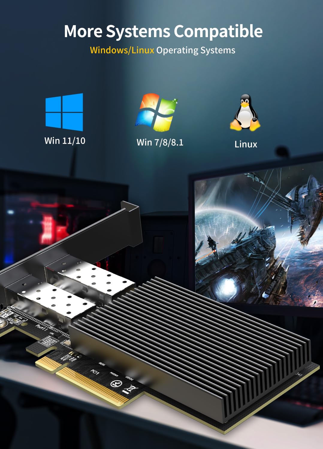 10Gb Dual Lan Sfp Pci E Network Card, Intel 82599(X520 Da2) Controller, Nicgiga 10Gbps Ethernet Adapter, 2 * 10Gbe Sfp Port, 10G