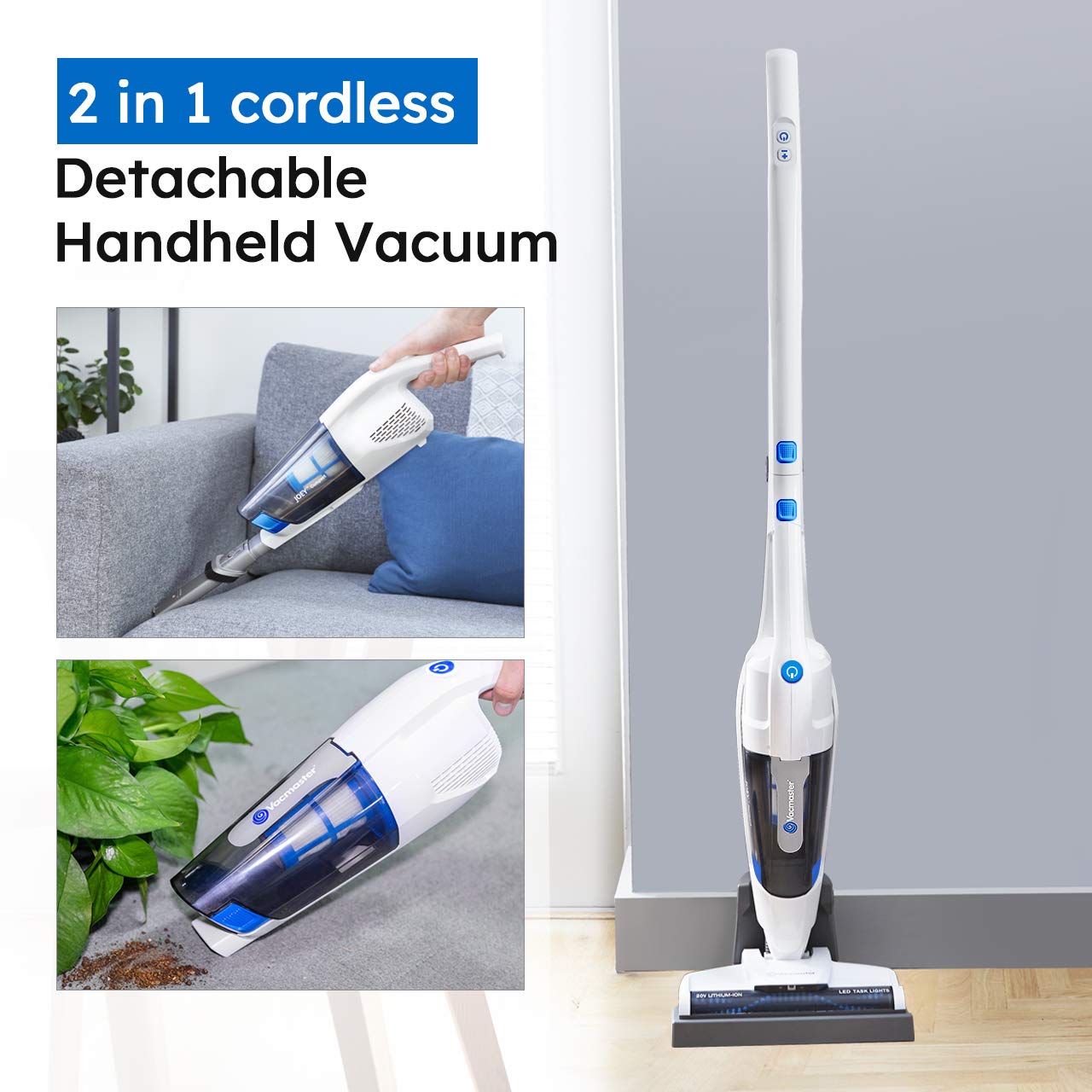 Vacmaster Vsd1801 Cordless Handheld & Stick Vacuum Cleaner 2 In 1, Rechargeable Li Ion Battery Powerful Lightweight For Hardwood