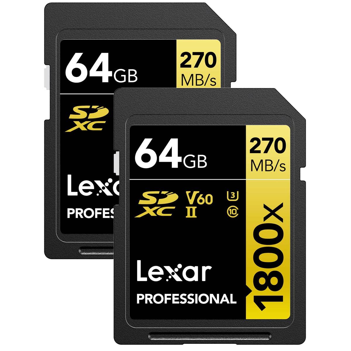 Lexar Gold Series Professional 1800X 64Gb Uhs-Ii U3 Sdxc Memory Card 2-Pack