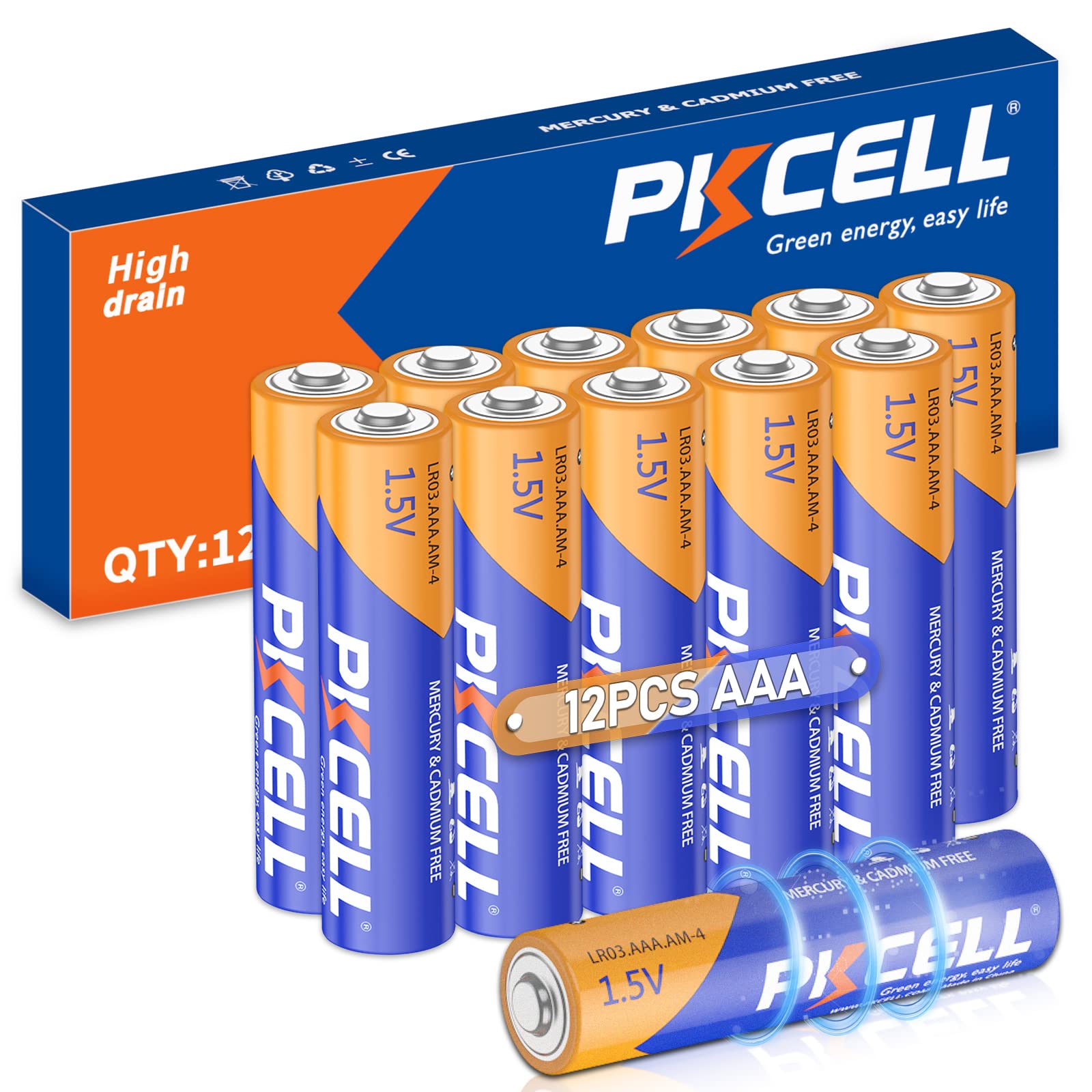 Pkcell Aaa Batteries 12 Pack, Triple A Batteries, 1.5V High Performance Alkaline Battery For Flashlights Keyboards Clocks Toys R